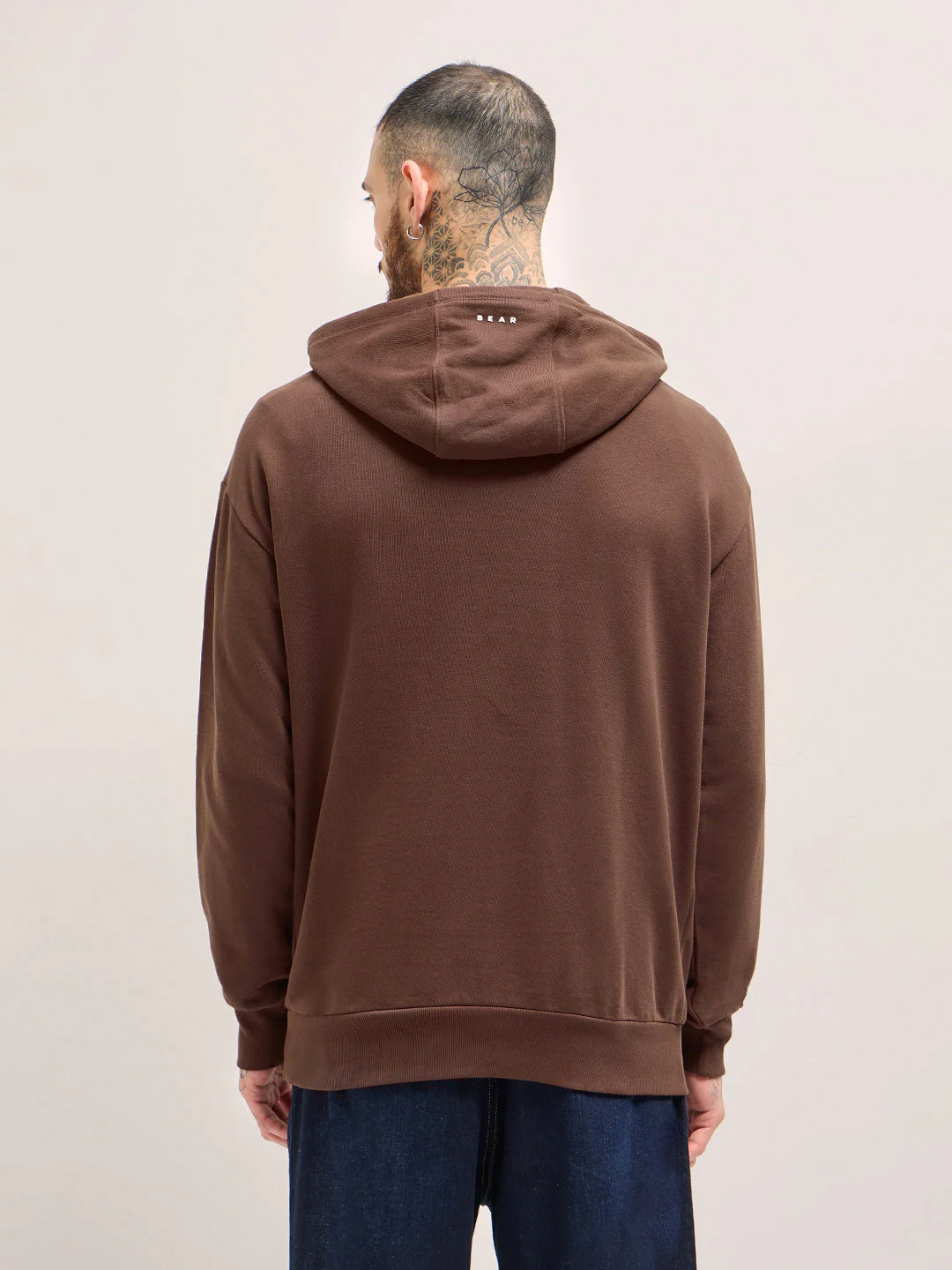 Men Brown Solid Relax Fit Hoodie - Image 2