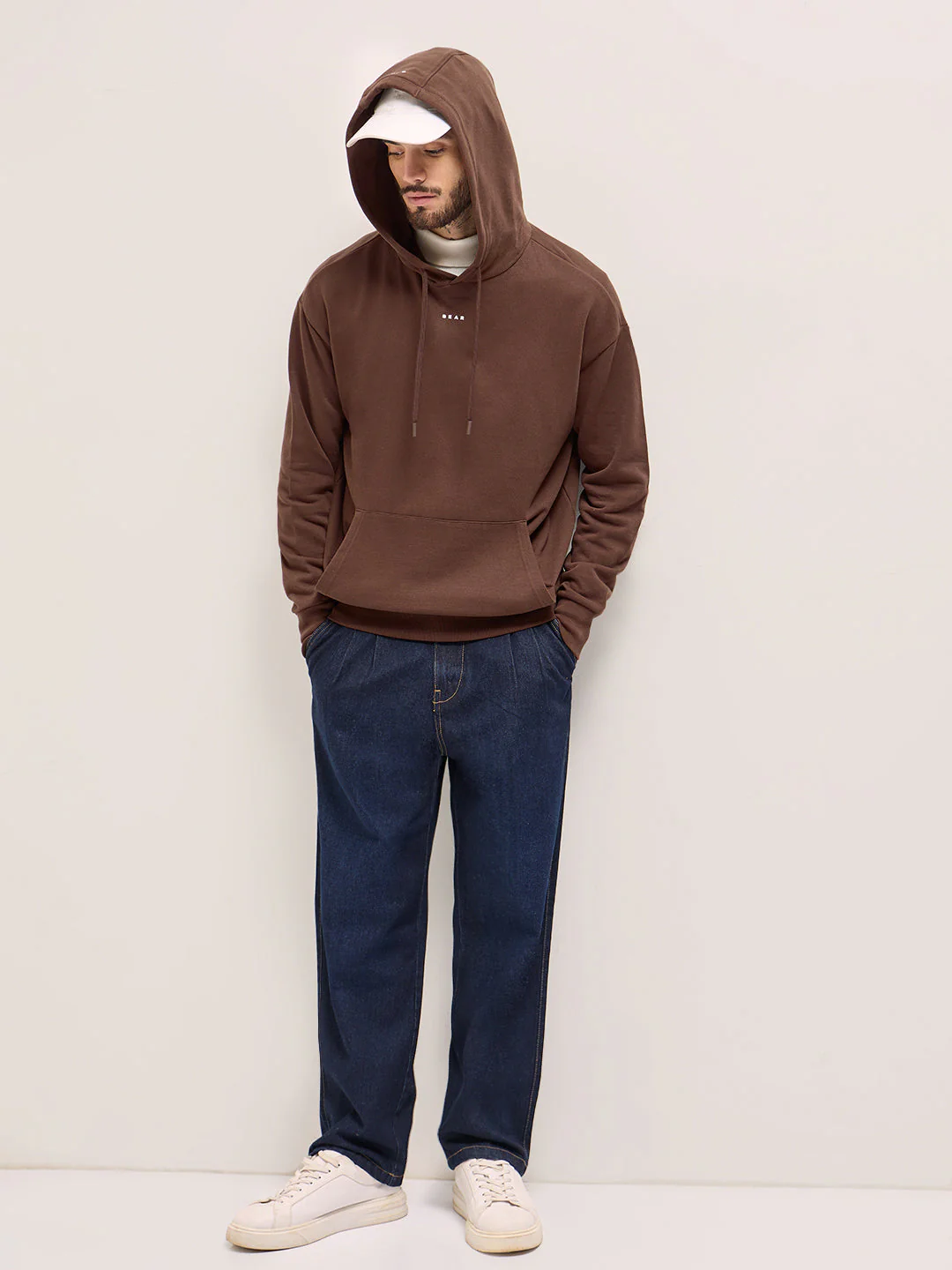 Men Brown Solid Relax Fit Hoodie - Image 4
