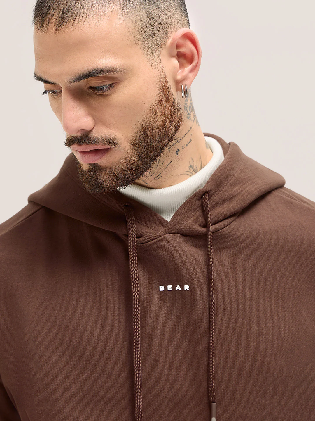 Men Brown Solid Relax Fit Hoodie - Image 5