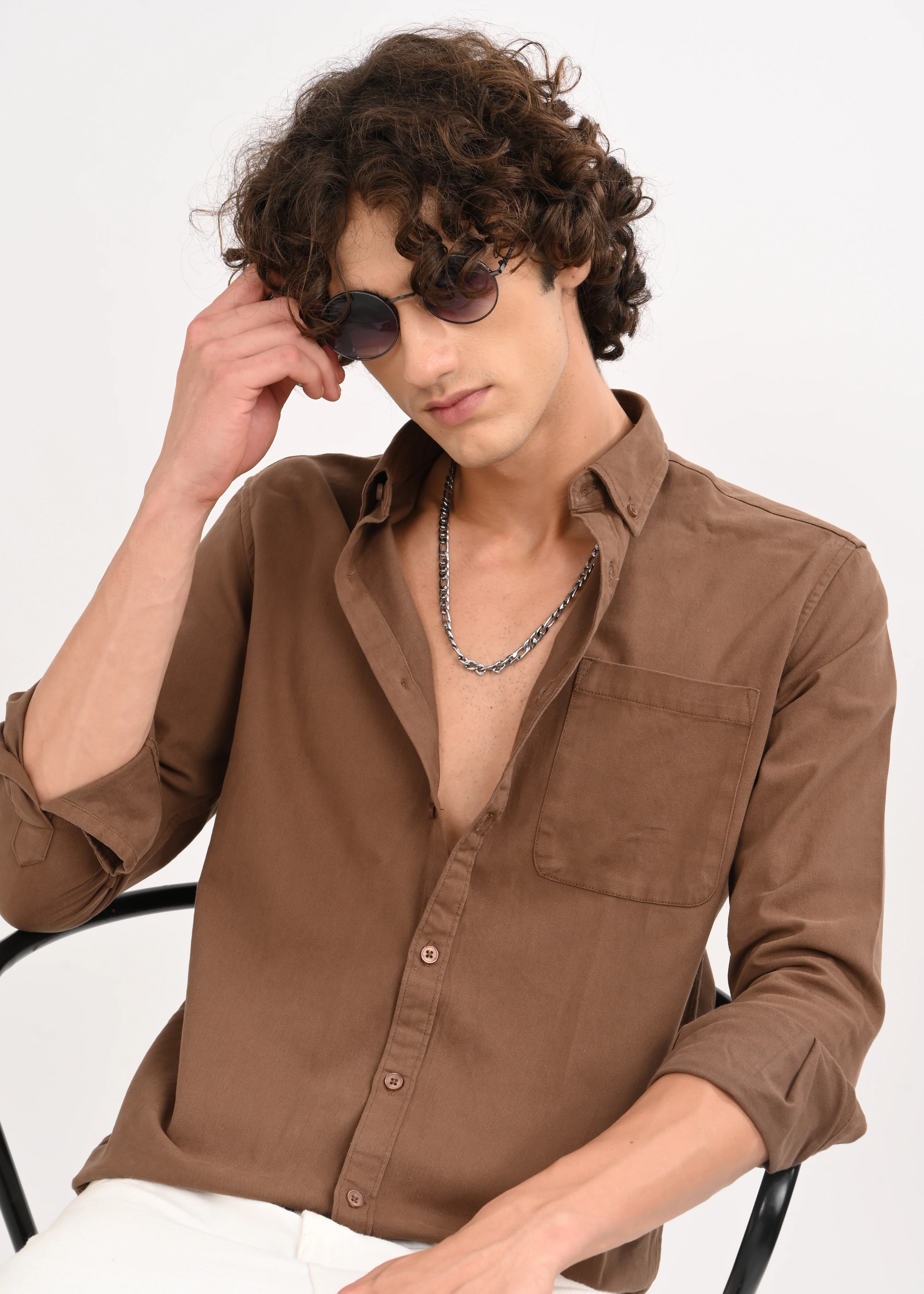 Men Brown Solid Shirt - Image 2
