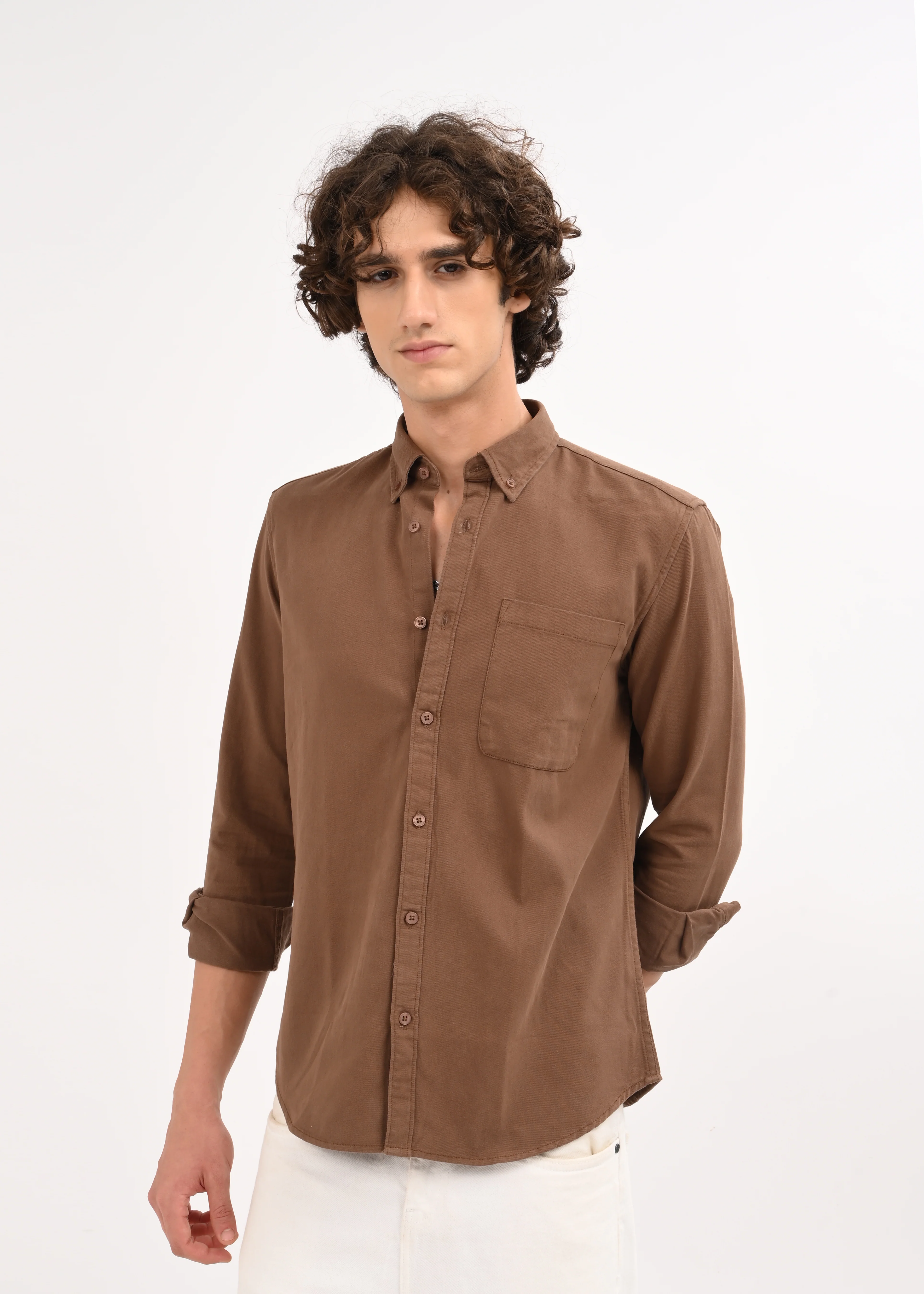 Men Brown Solid Shirt - Image 3