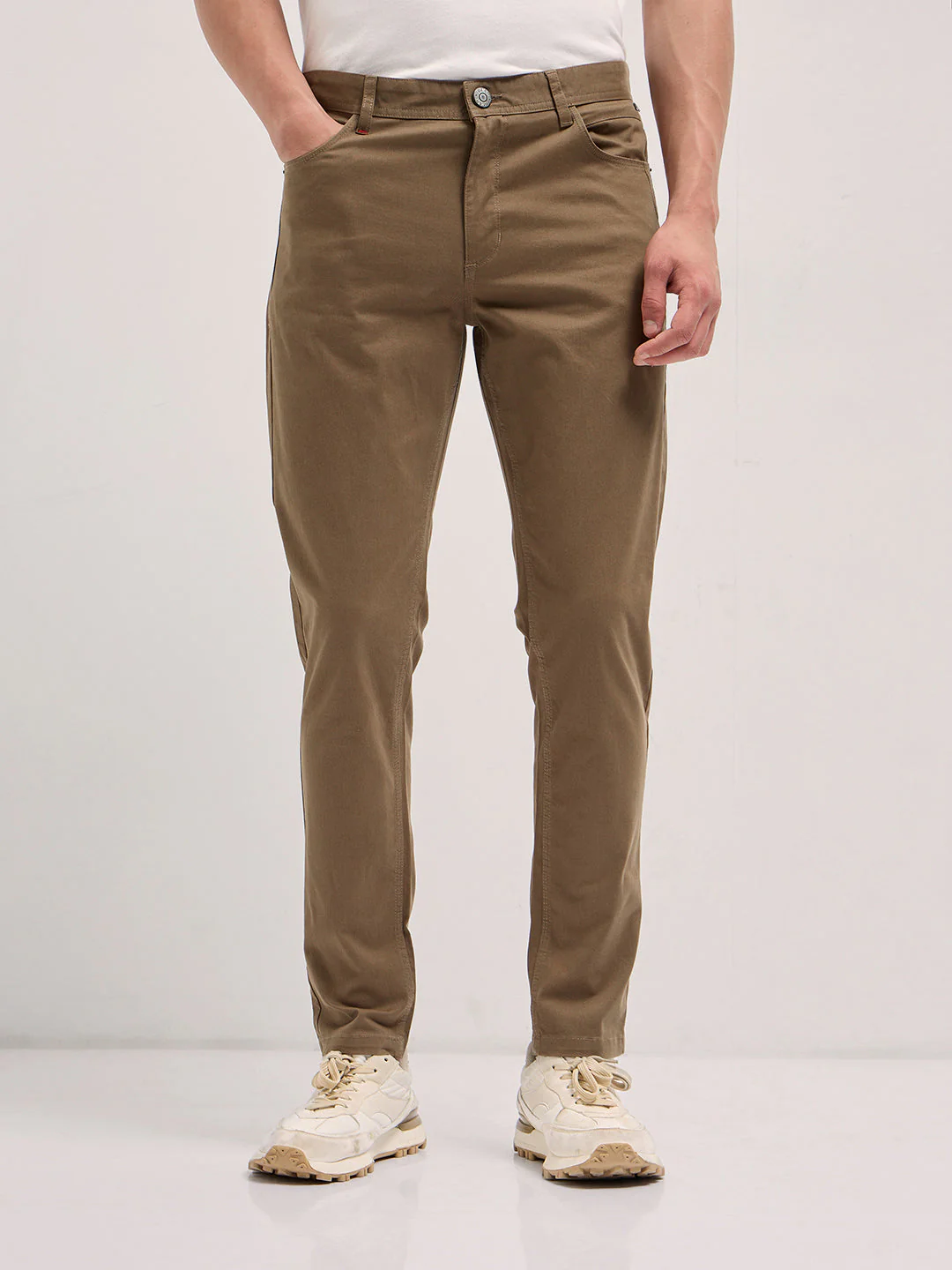 Men Brown Solid Slim Fit Casual Chino Trouser - Image 7