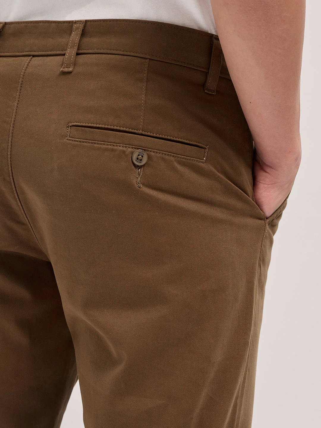 Men Brown Solid Slim Fit Casual Chino Trouser - Image 6