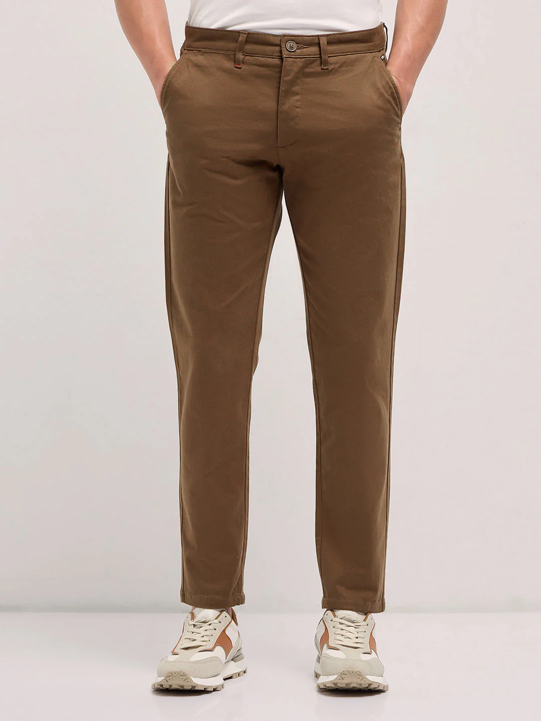 Men Brown Solid Slim Fit Casual Chino Trouser - Image 7