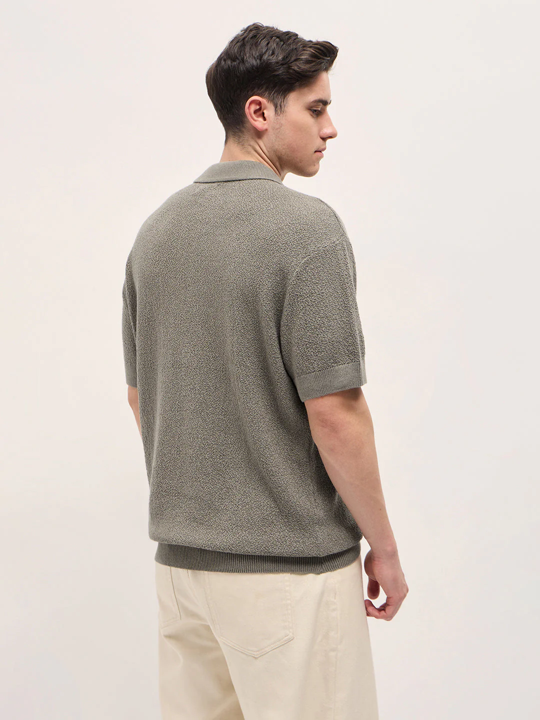 Men Brown Solid Texture Knit Design Regular Fit Polo - Image 2