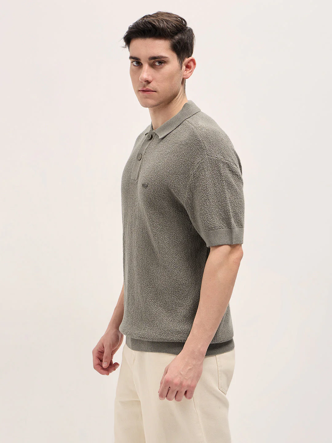 Men Brown Solid Texture Knit Design Regular Fit Polo - Image 3