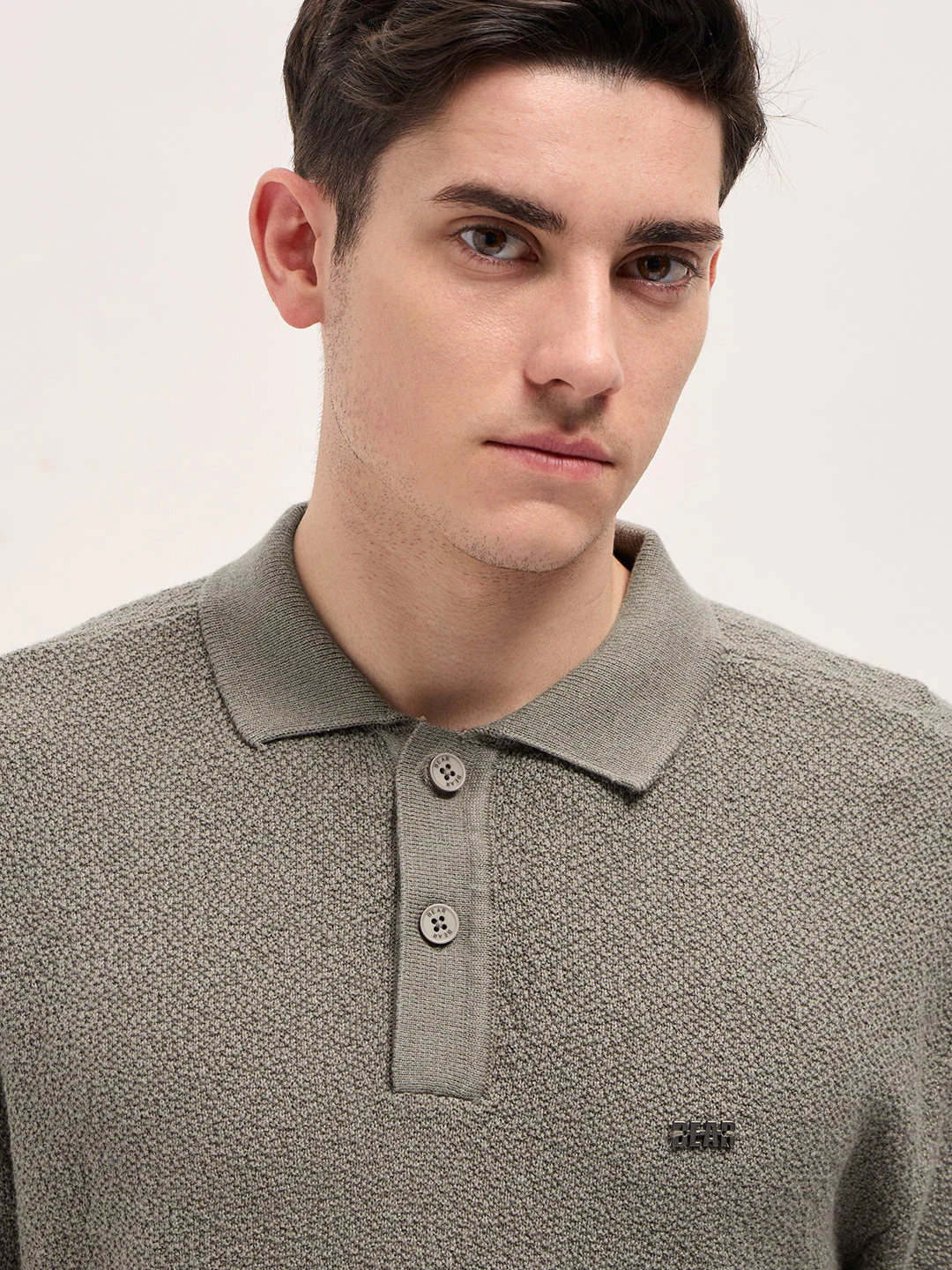 Men Brown Solid Texture Knit Design Regular Fit Polo - Image 5