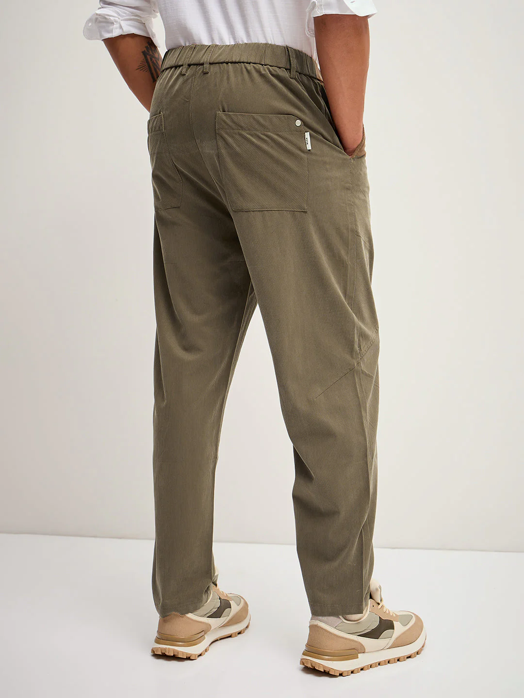 Men Brown Stripe Regular Fit Mid-Rise Casual Pant - Image 2