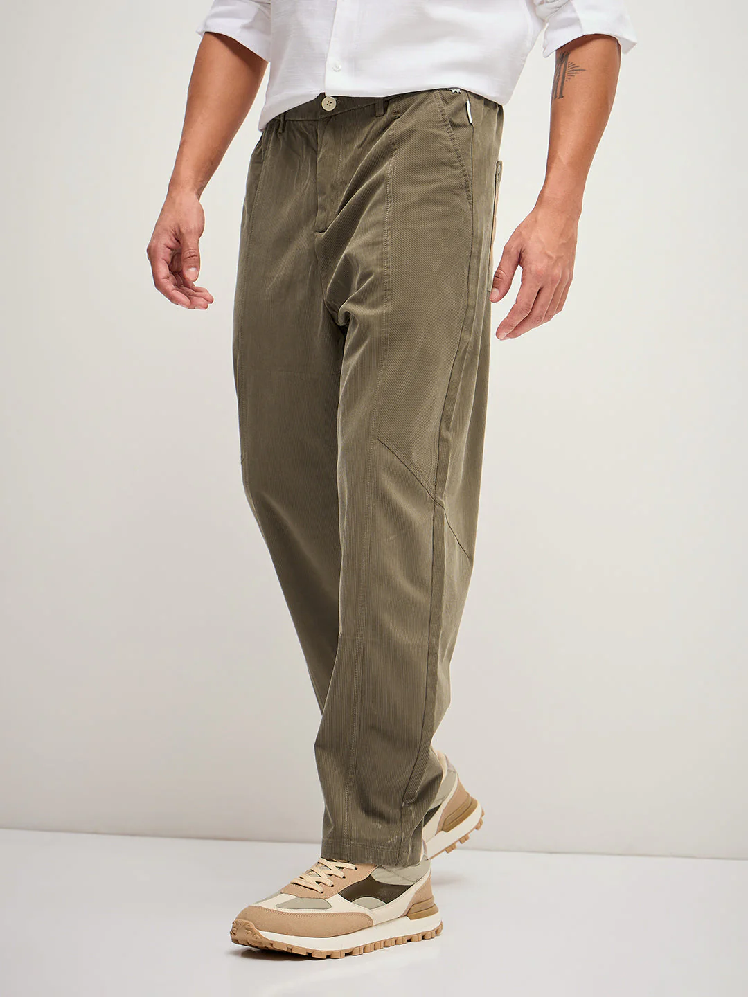 Men Brown Stripe Regular Fit Mid-Rise Casual Pant - Image 3