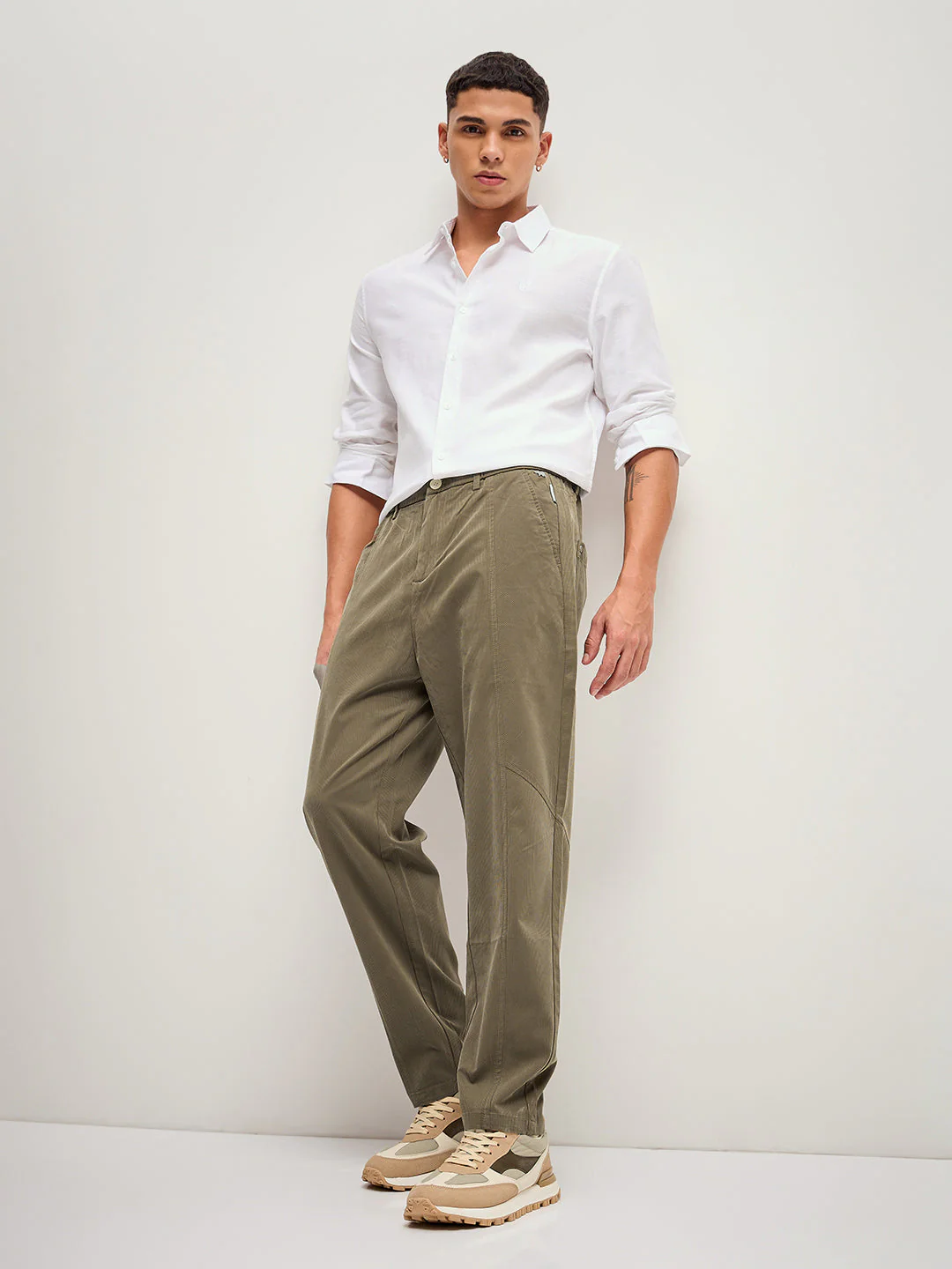 Men Brown Stripe Regular Fit Mid-Rise Casual Pant - Image 4