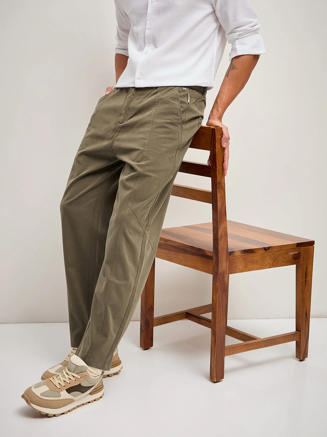 Men Brown Stripe Regular Fit Mid-Rise Casual Pant - Image 7