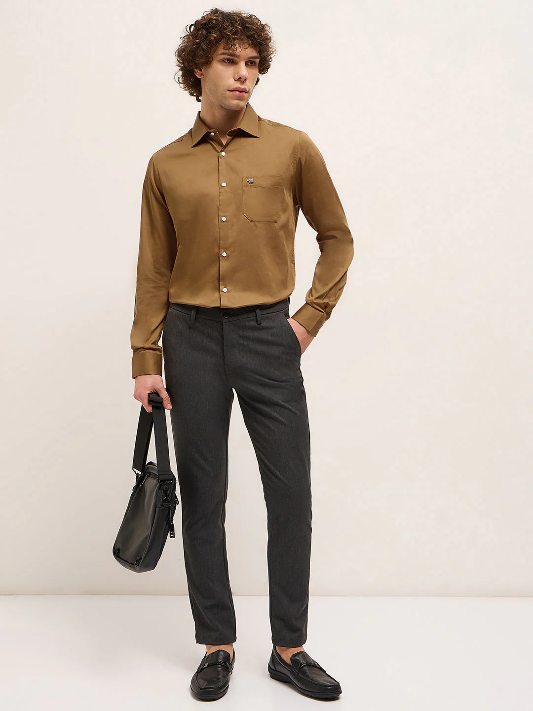 Men Brown Tailored Fit Solid Formal Shirt - Image 4