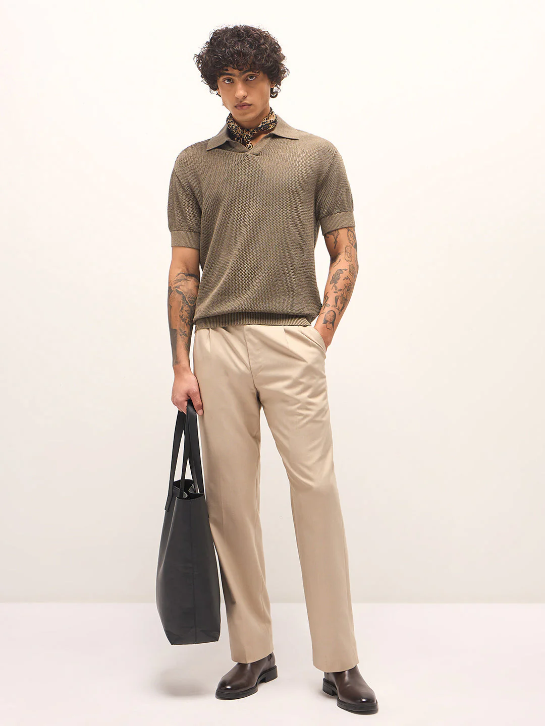Men Brown Texture Design Regular Fit Polo - Image 4
