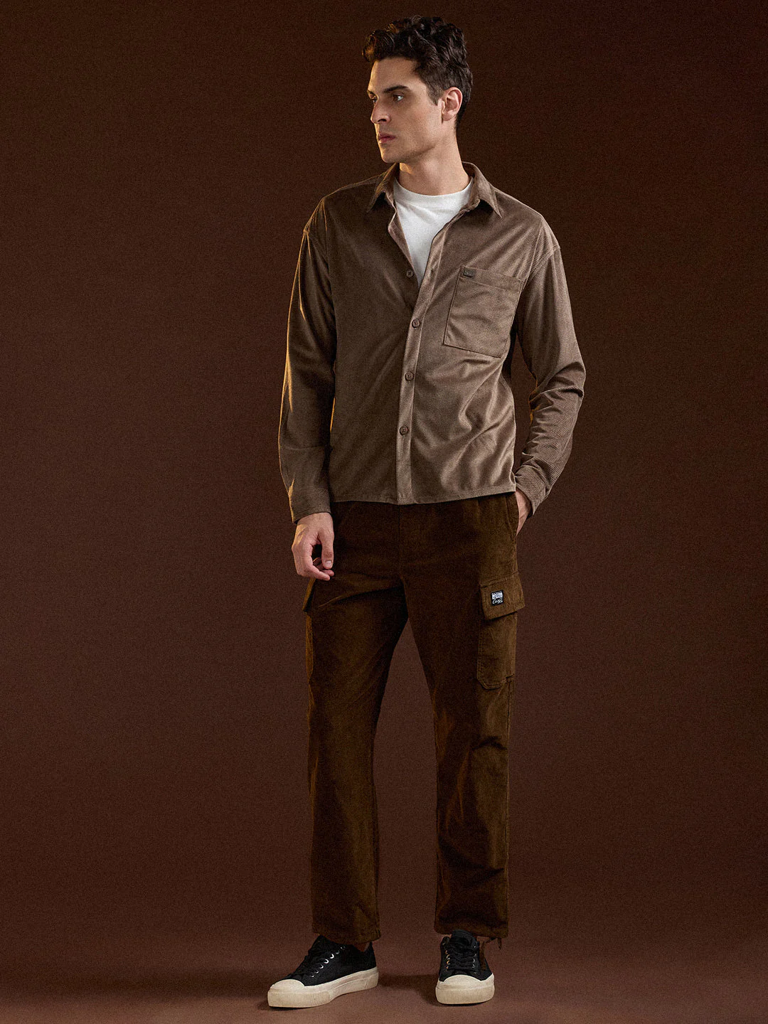 Men Brown Texture Pattern Relaxed Fit Overshirt - Image 4