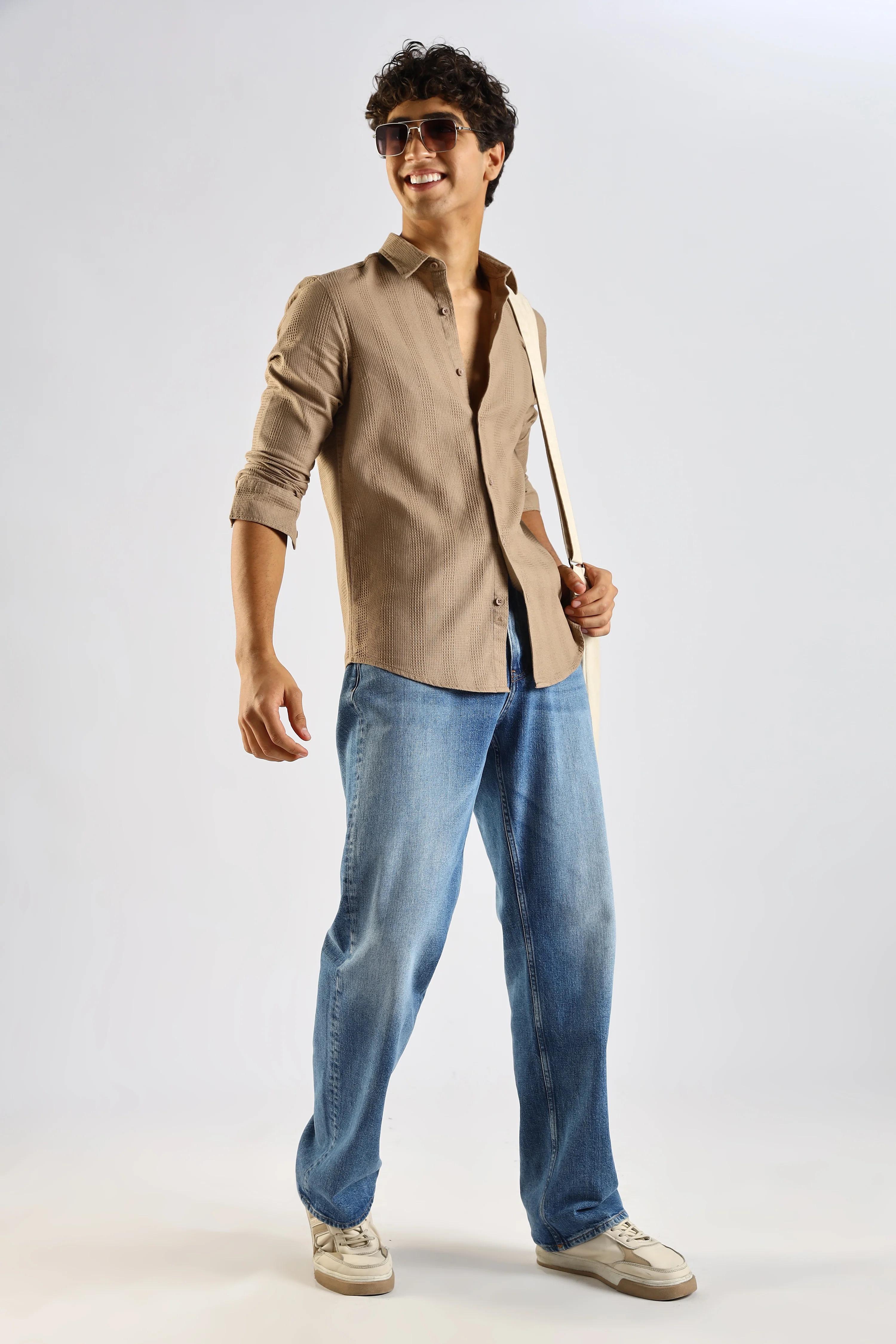 Men Brown Textured Cotton Shirt - Image 10