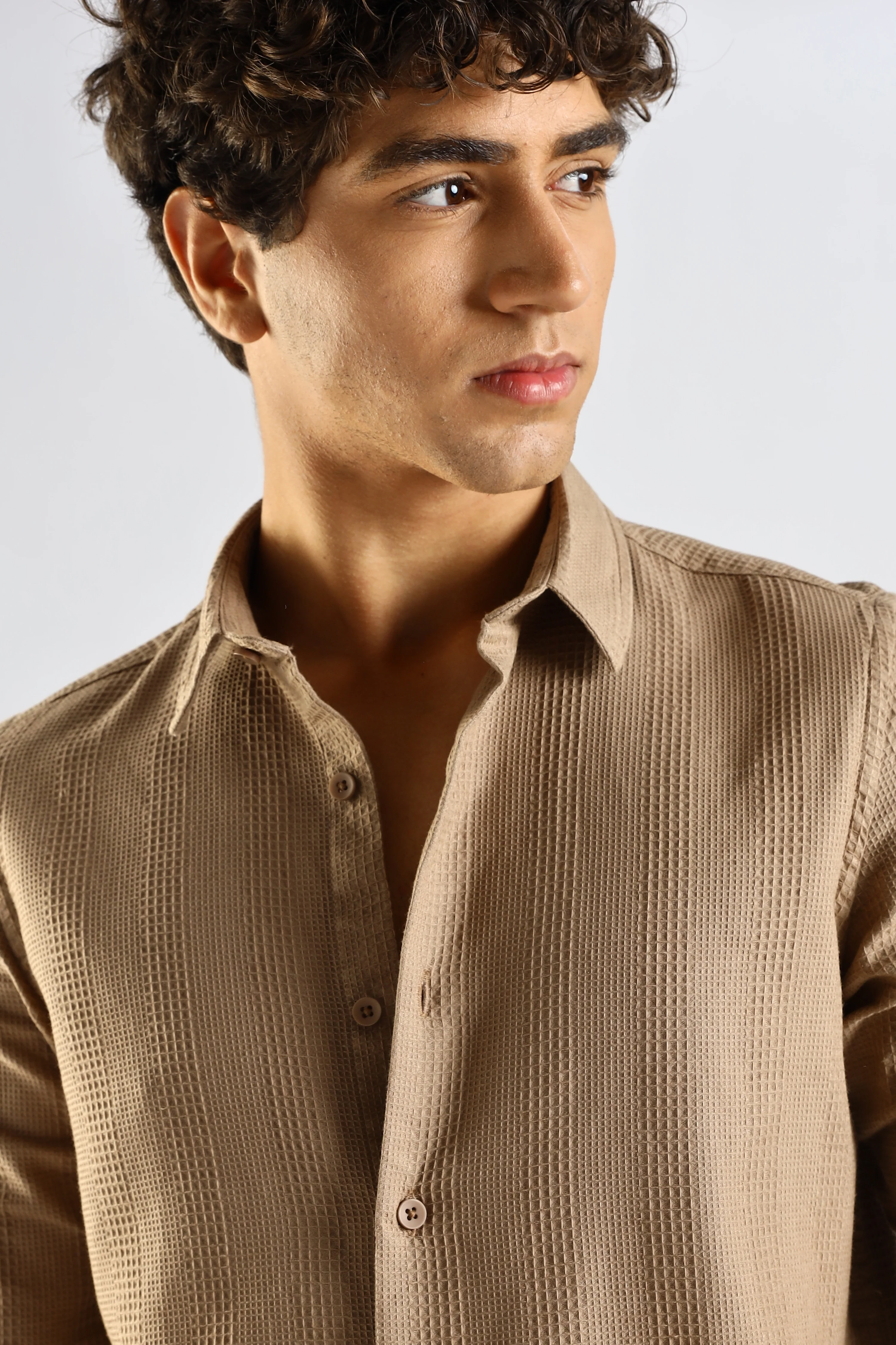 Men Brown Textured Cotton Shirt - Image 11