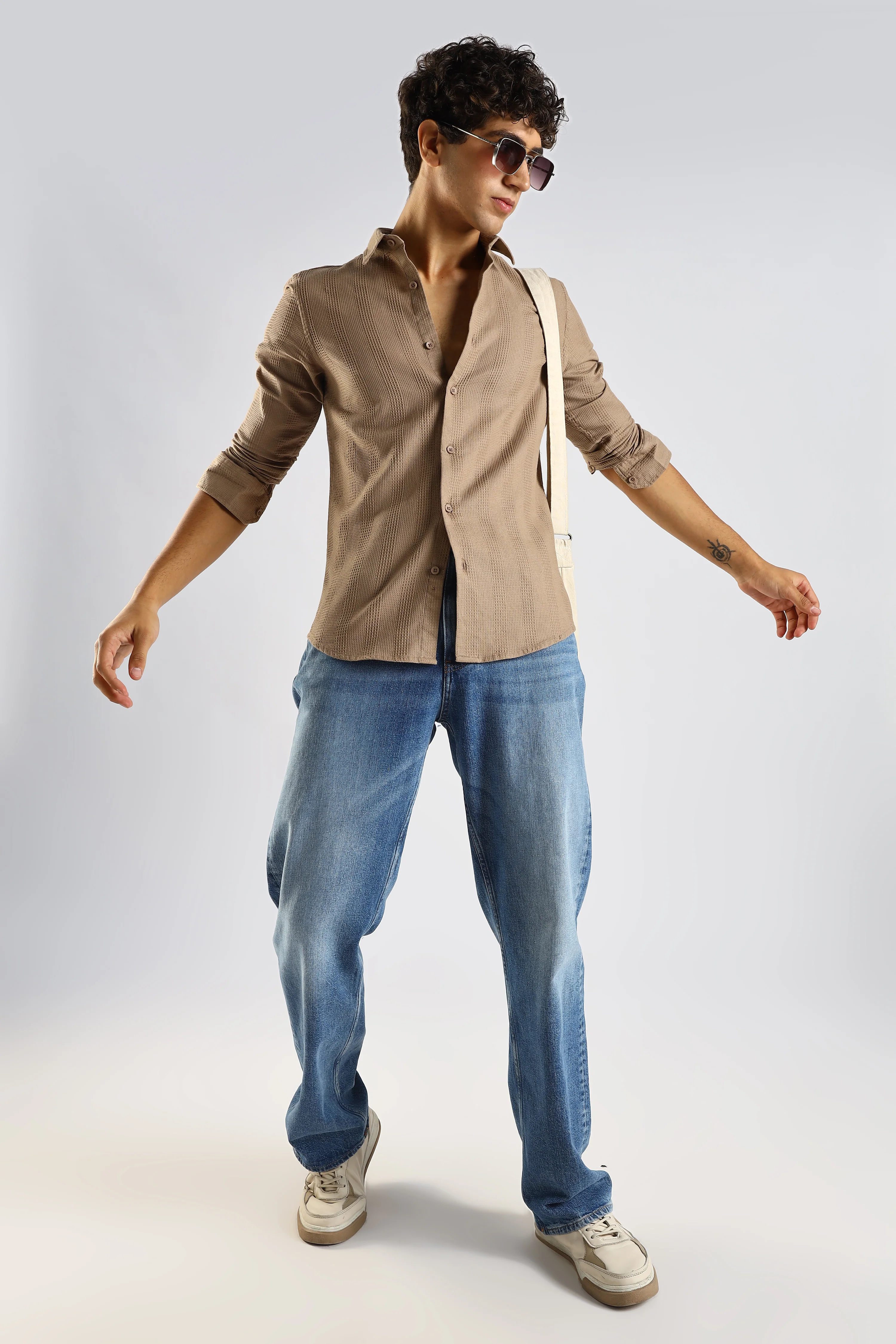 Men Brown Textured Cotton Shirt - Image 12