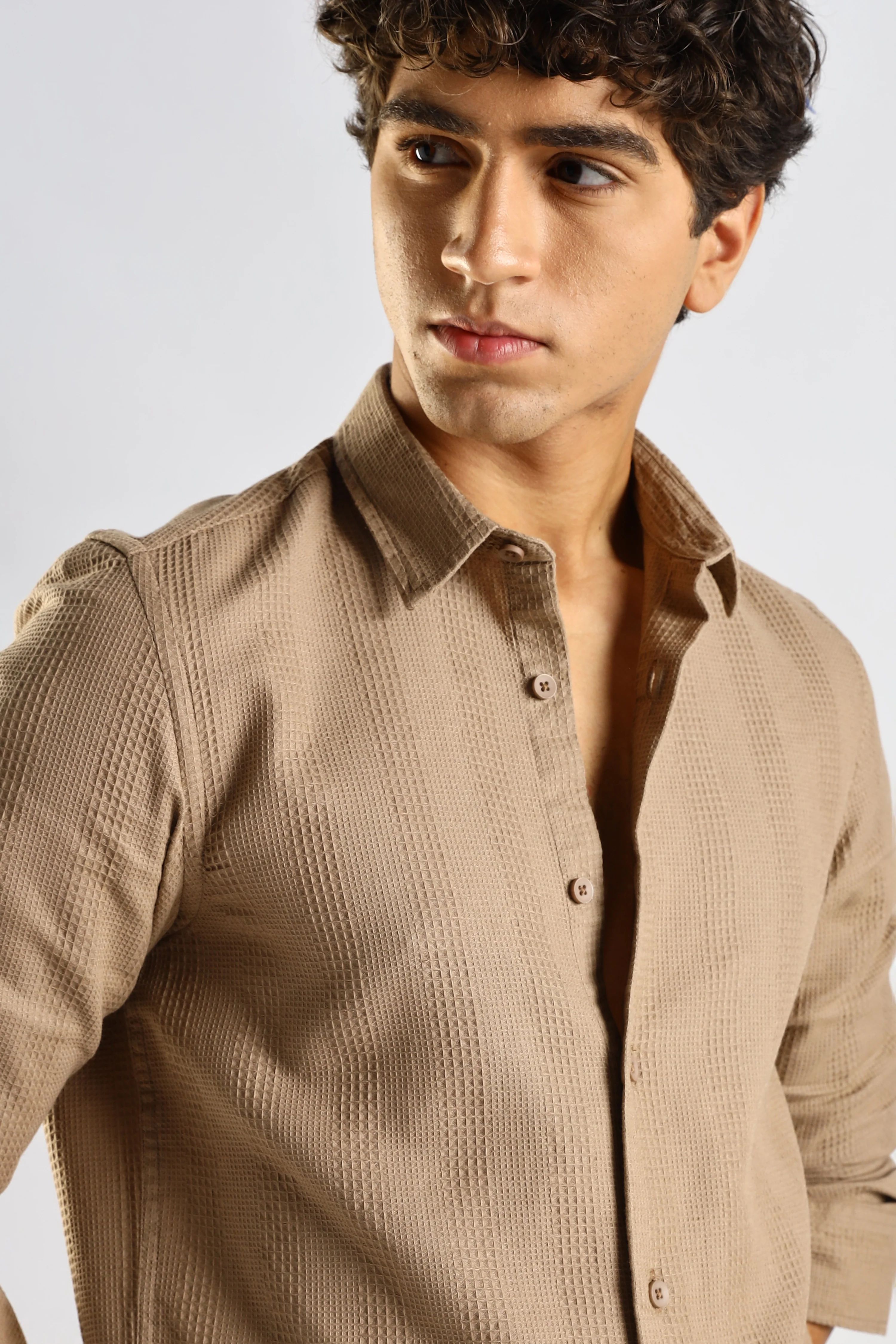Men Brown Textured Cotton Shirt - Image 4