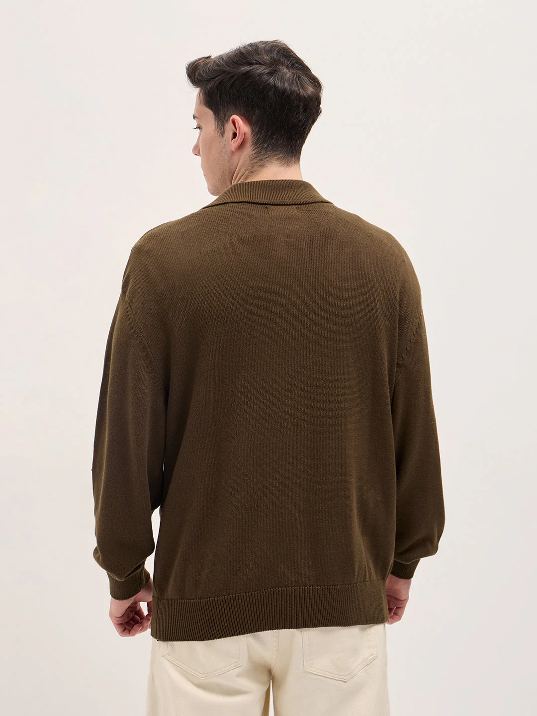 Men Brown Textured Knit Relaxed Fit Polo - Image 2