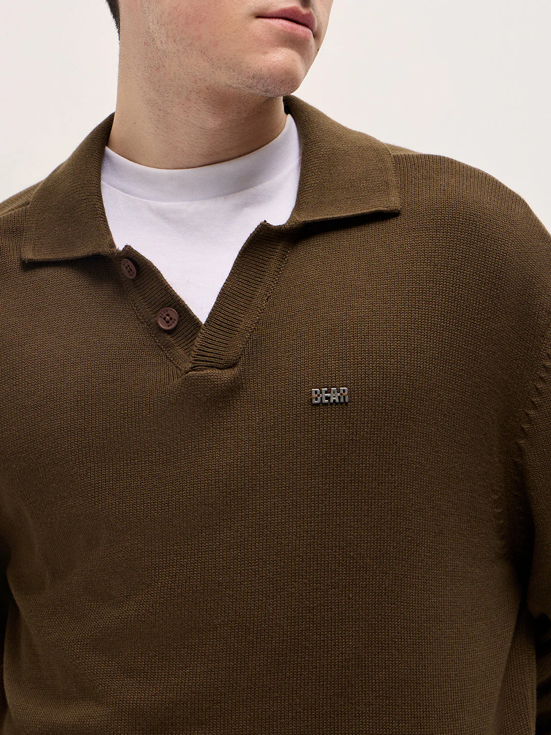 Men Brown Textured Knit Relaxed Fit Polo - Image 5
