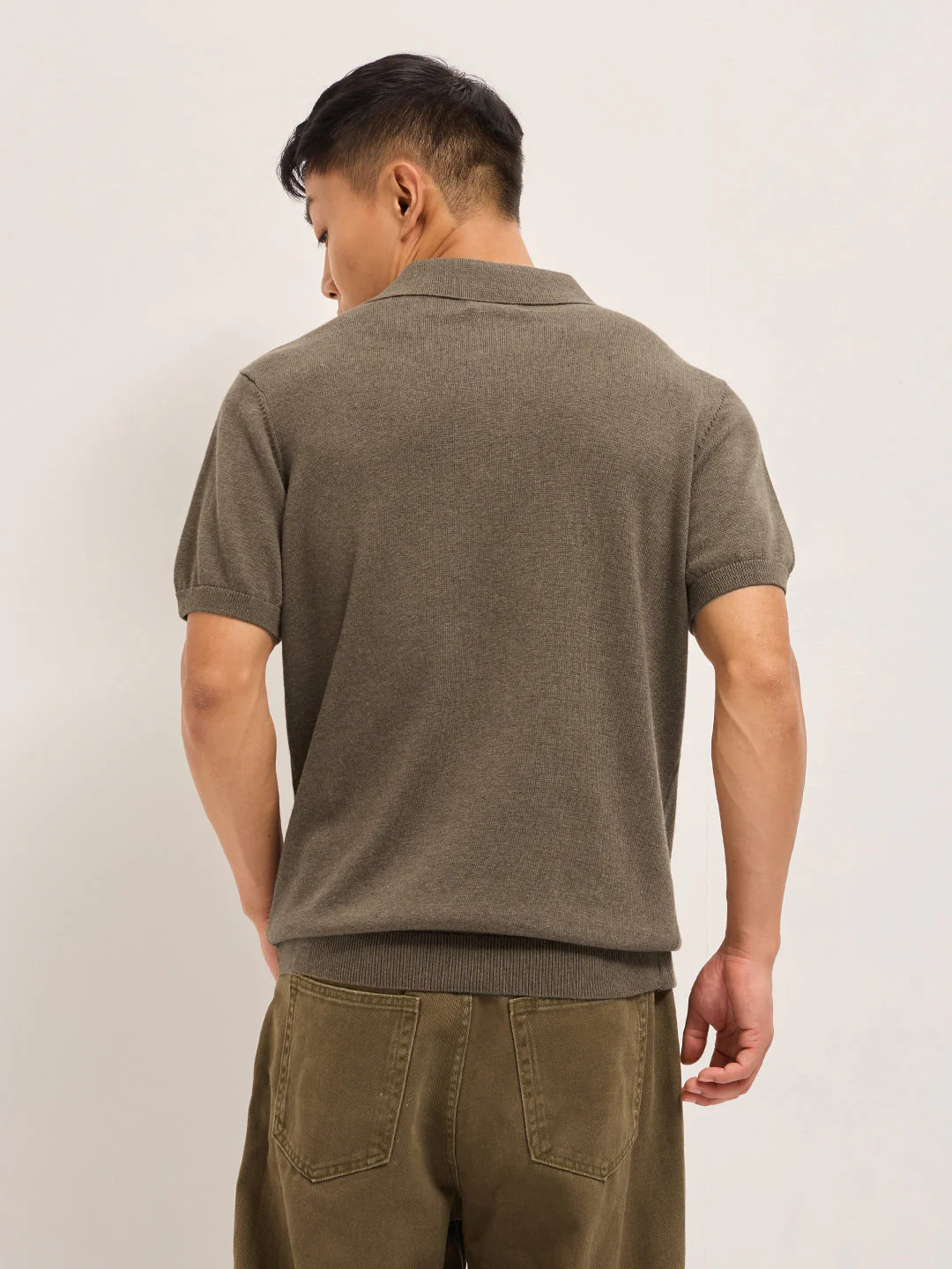 Men Brown Textured Knit Solid Regular Fit Polo - Image 2