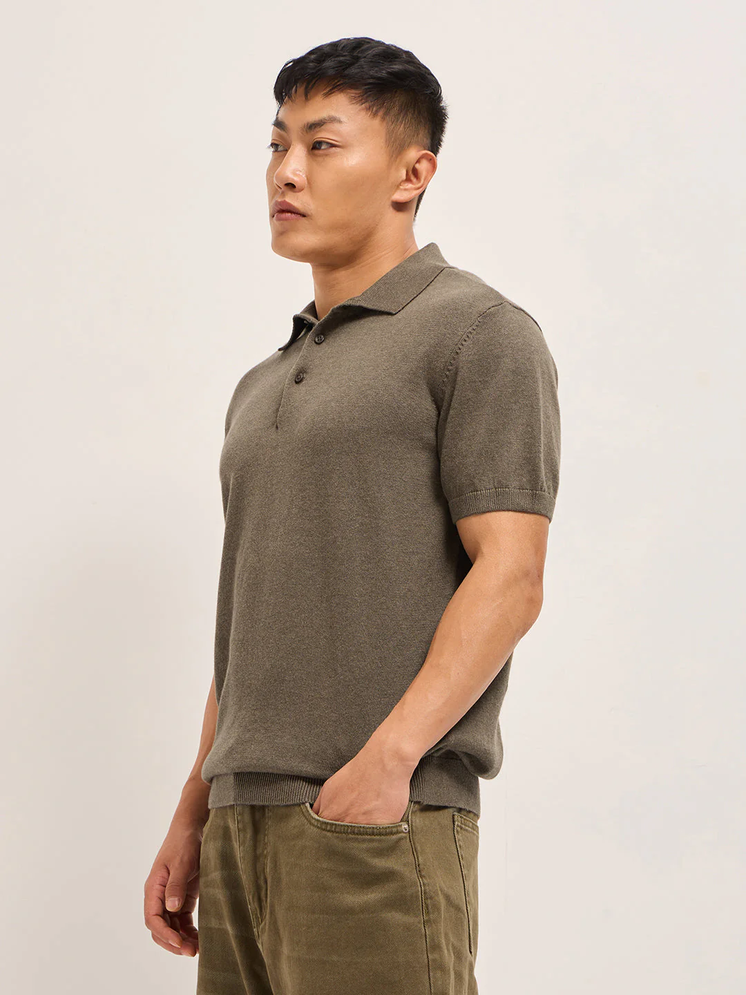 Men Brown Textured Knit Solid Regular Fit Polo - Image 3
