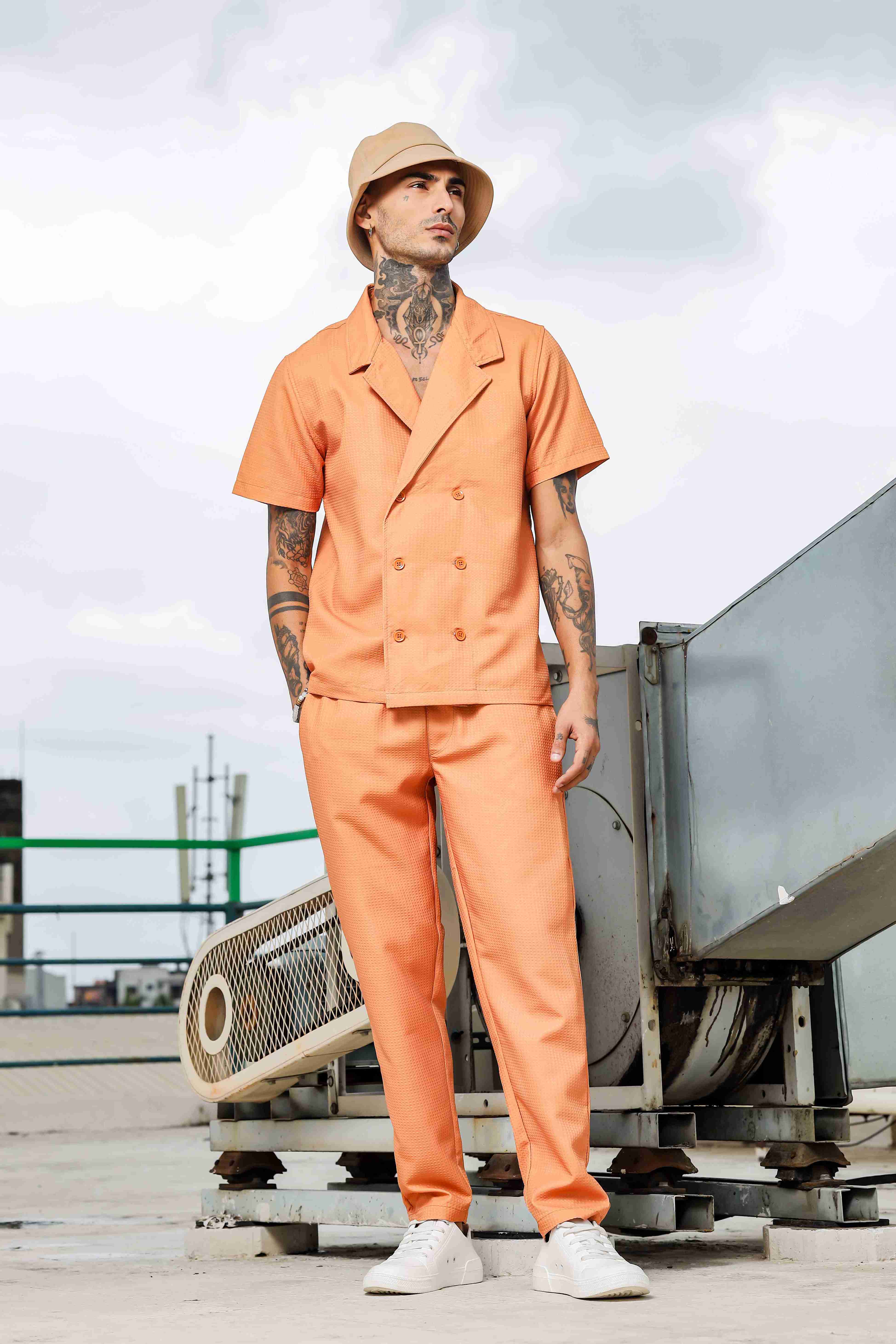 Men Orange Textured Pants - Image 10