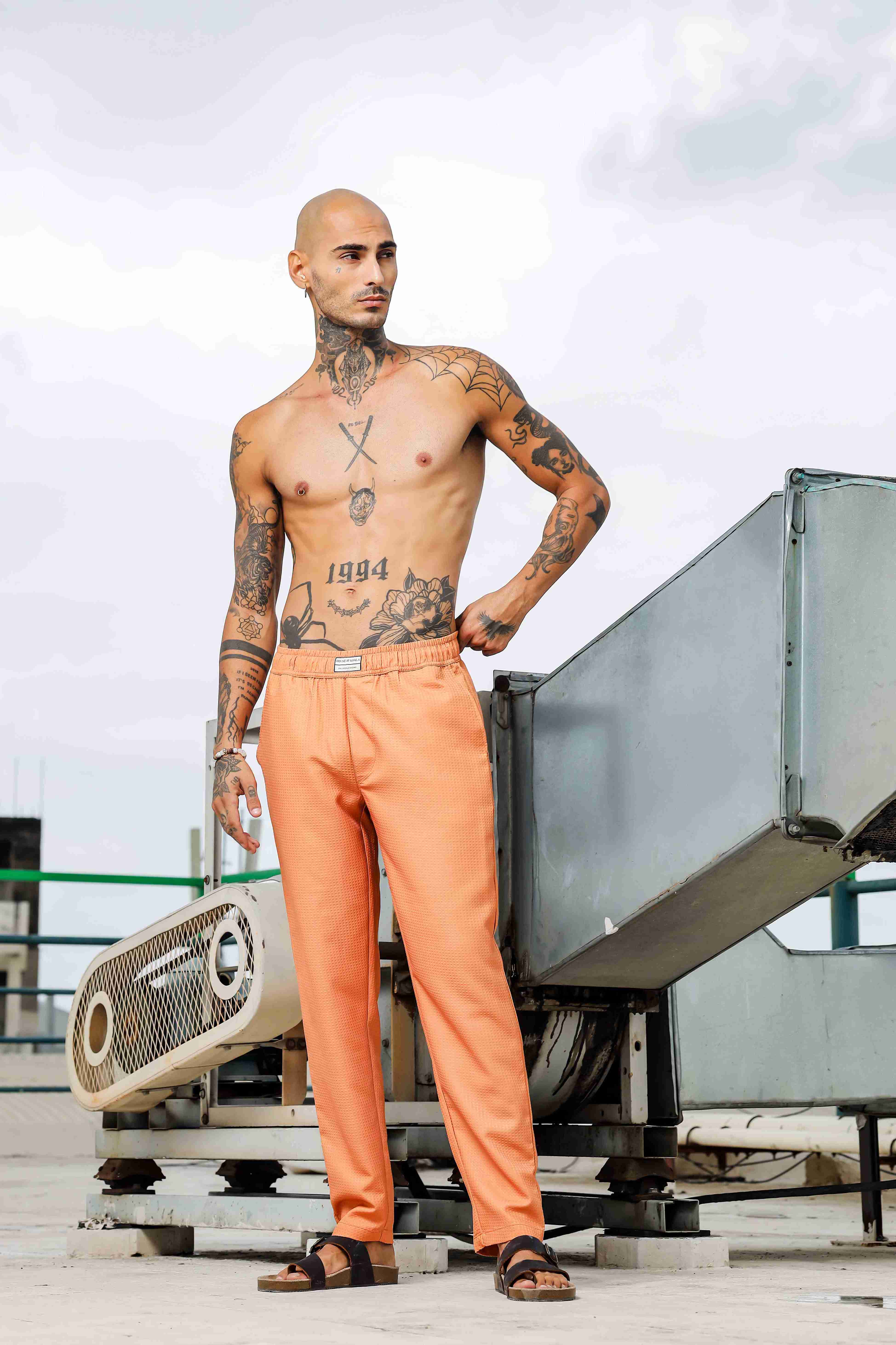 Men Orange Textured Pants - Image 11
