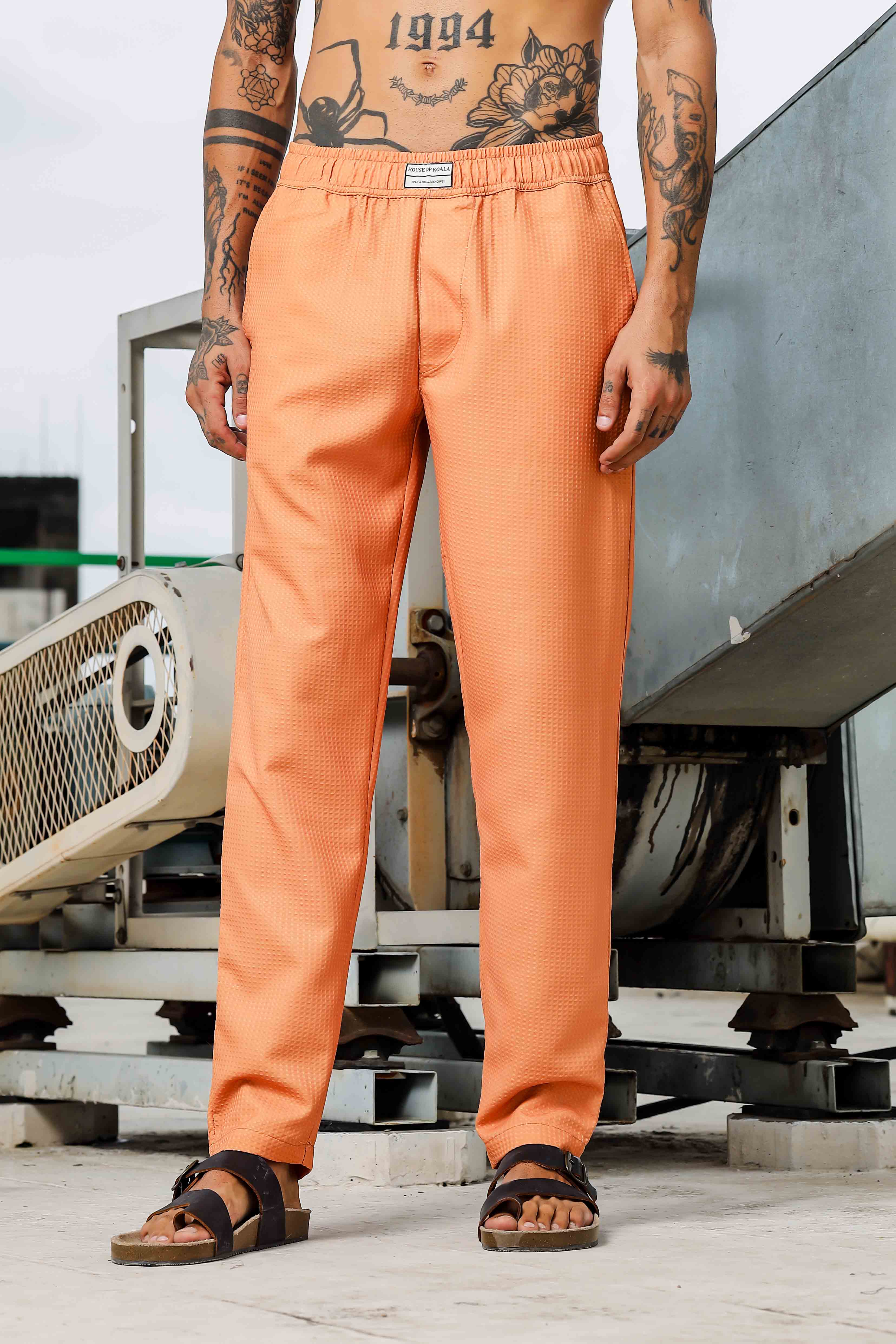 Men Orange Textured Pants - Image 2