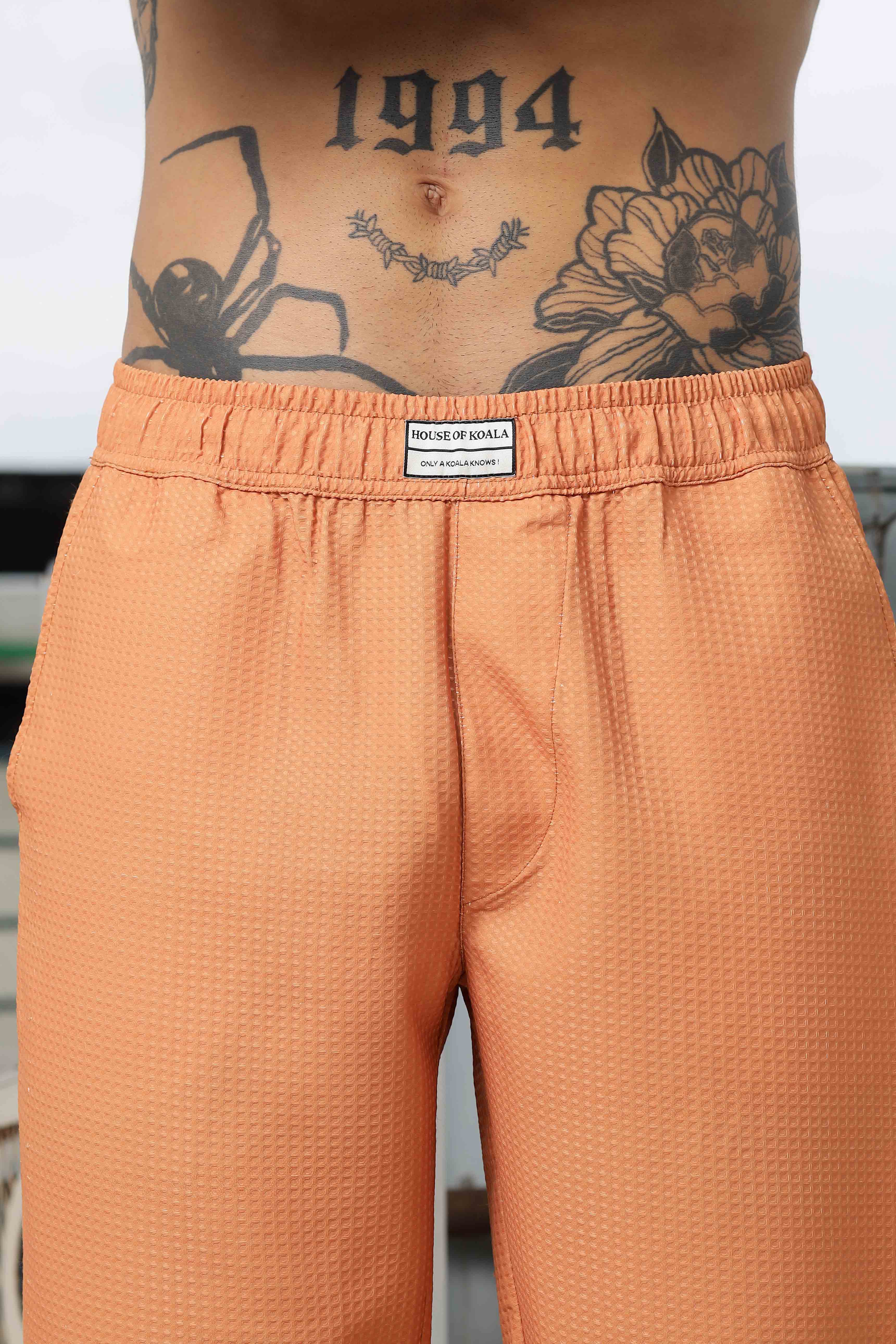 Men Orange Textured Pants - Image 4