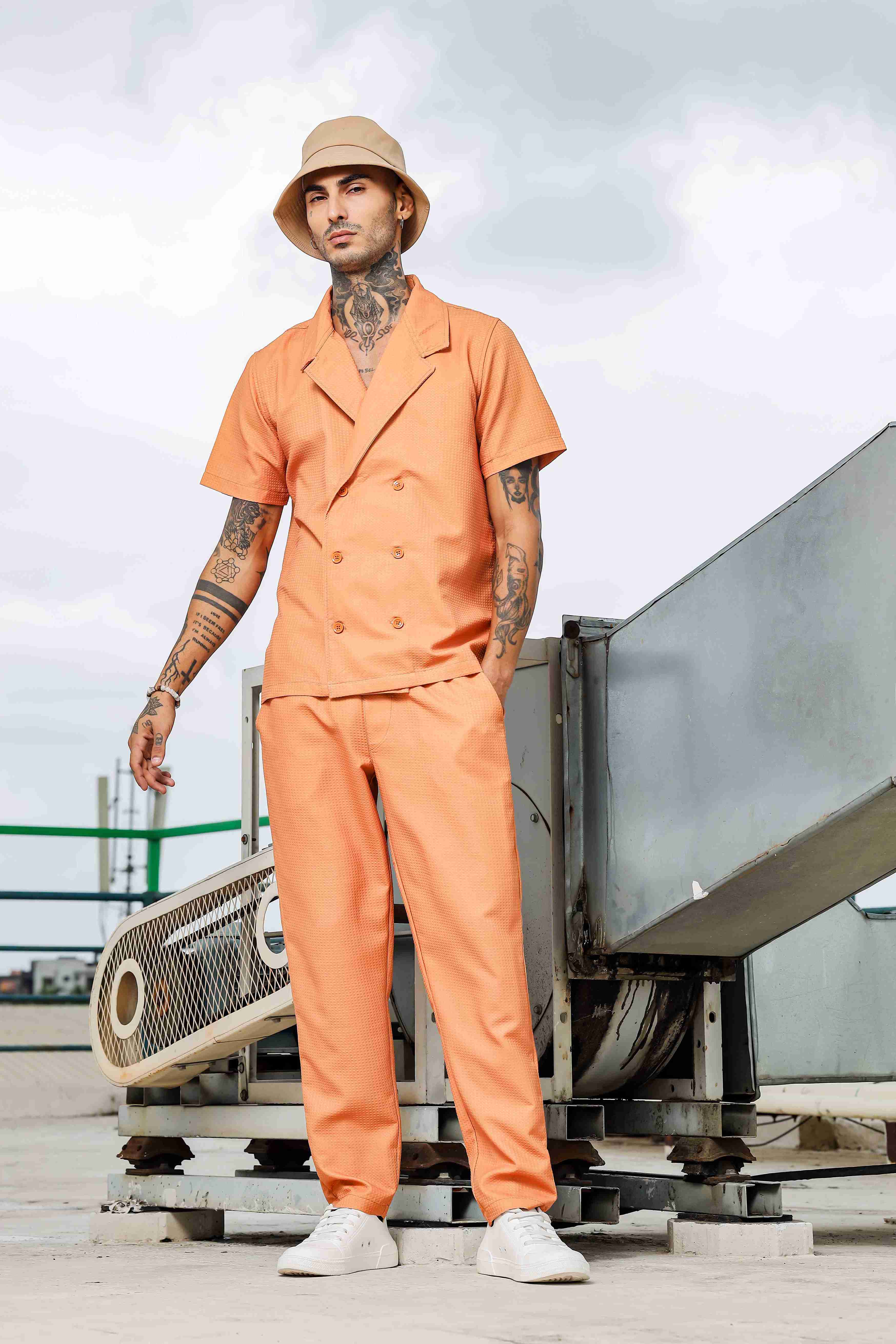 Men Orange Textured Pants - Image 8