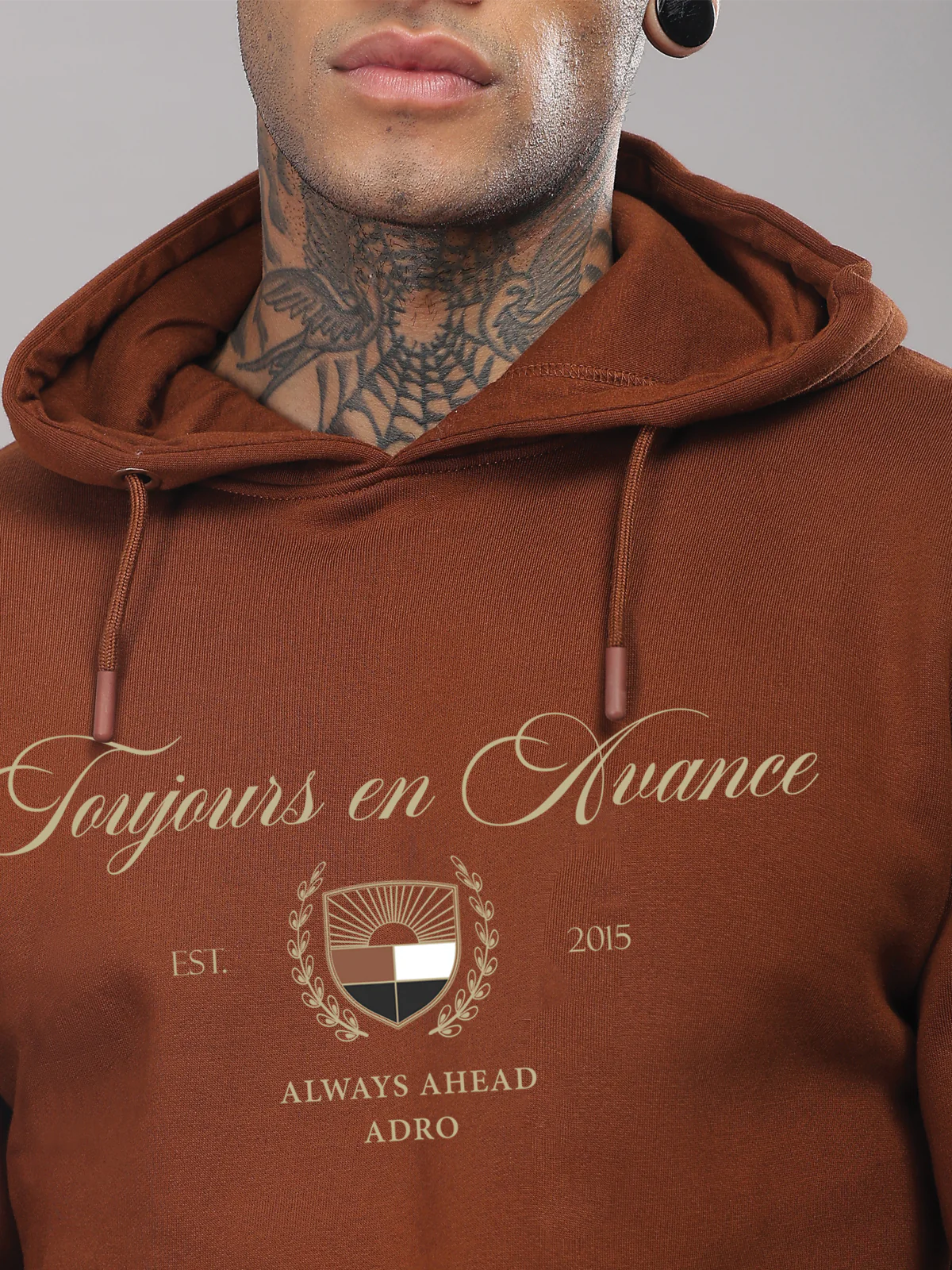 Men Brown Printed Hoodie - Image 2