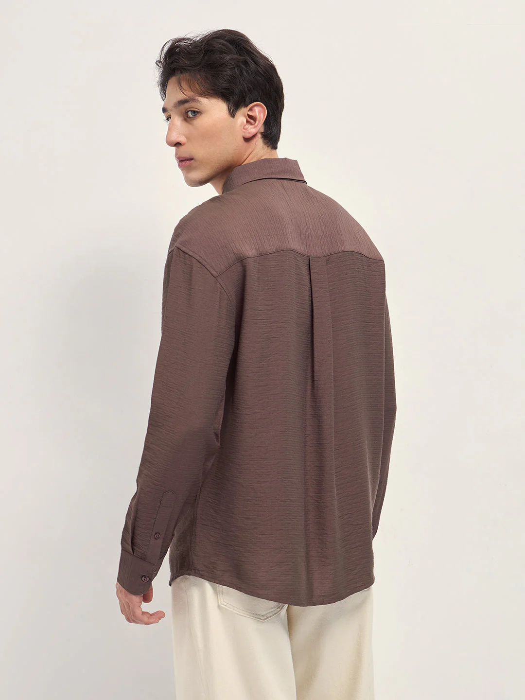 Men Brown Viscose Herringbone Design Relax Fit Casual shirt - Image 2