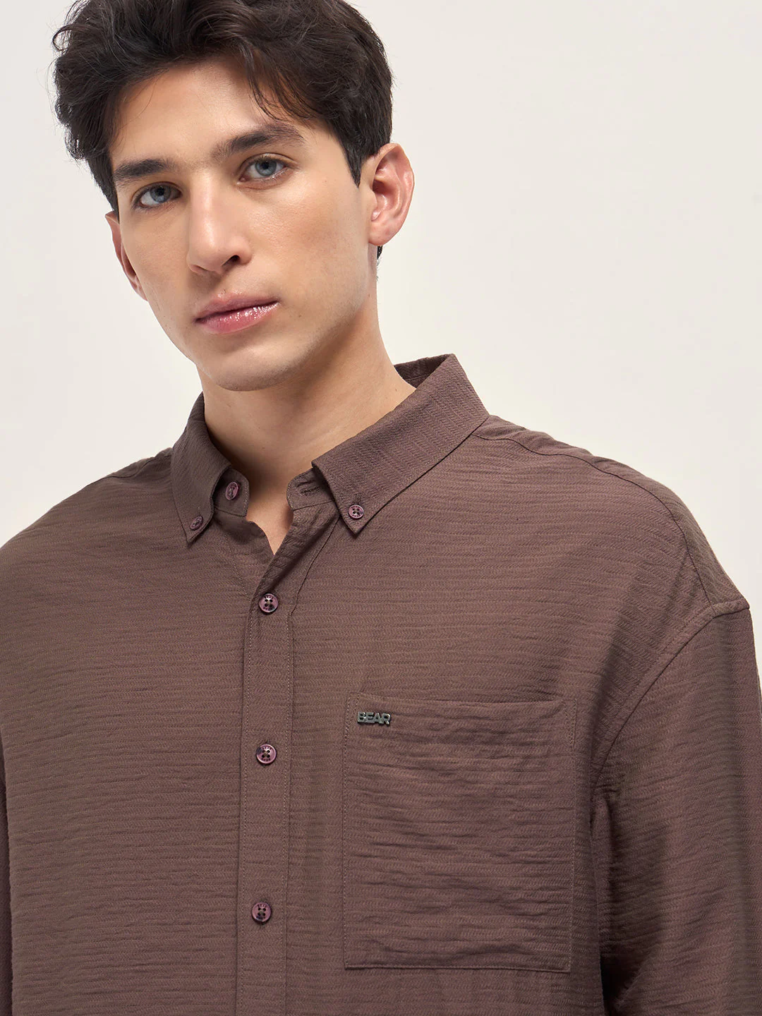 Men Brown Viscose Herringbone Design Relax Fit Casual shirt - Image 5