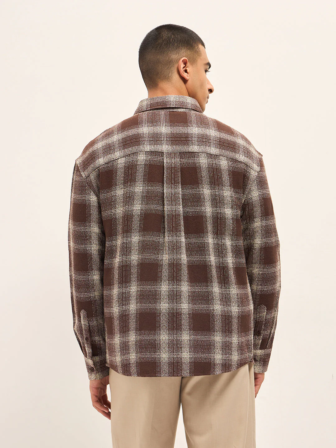Men Brown Woven Checked Design Relax Fit Casual Shirt - Image 2