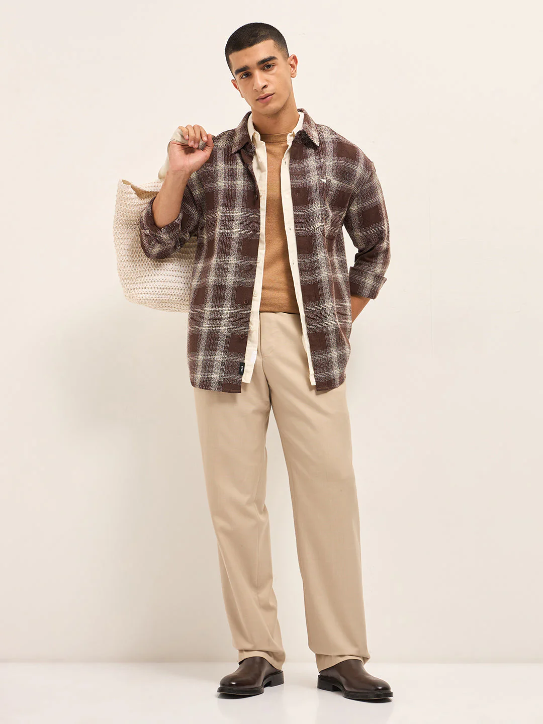 Men Brown Woven Checked Design Relax Fit Casual Shirt - Image 4
