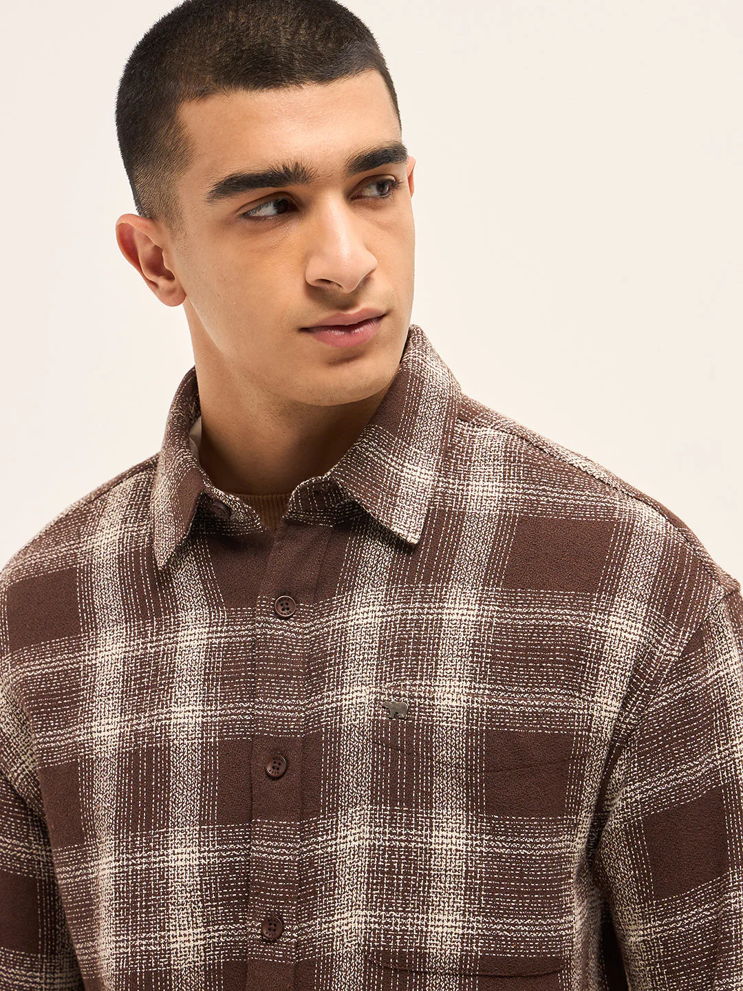 Men Brown Woven Checked Design Relax Fit Casual Shirt - Image 5