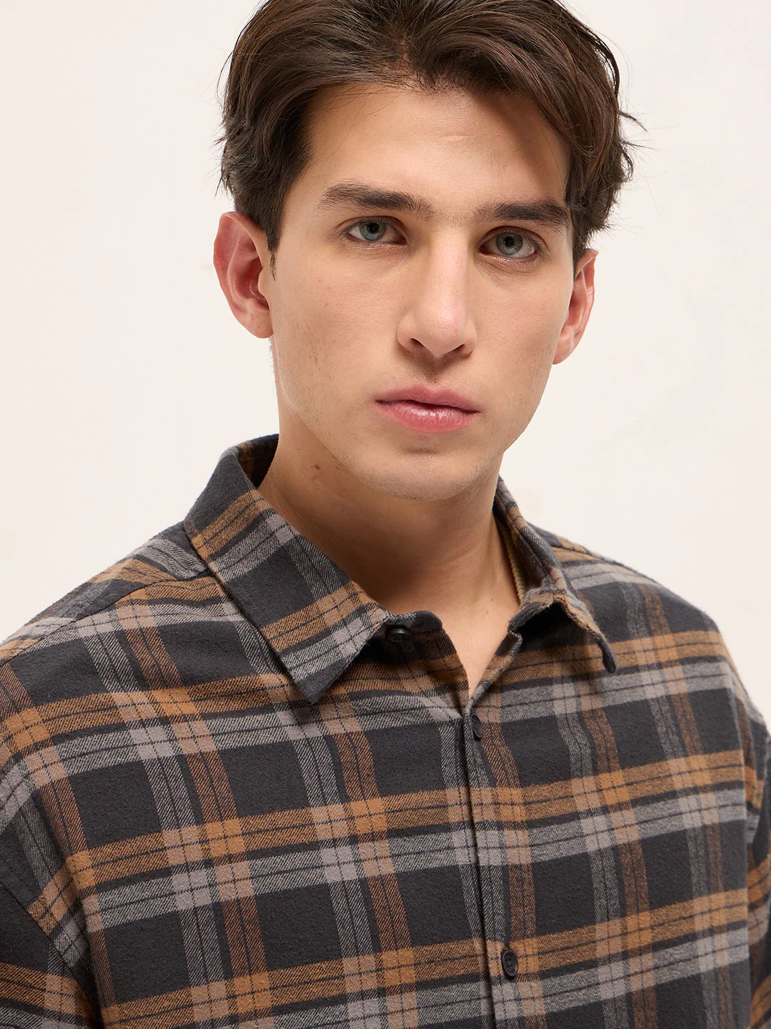Men Brown Woven Checked Design Relax Fit Overshirt - Image 5