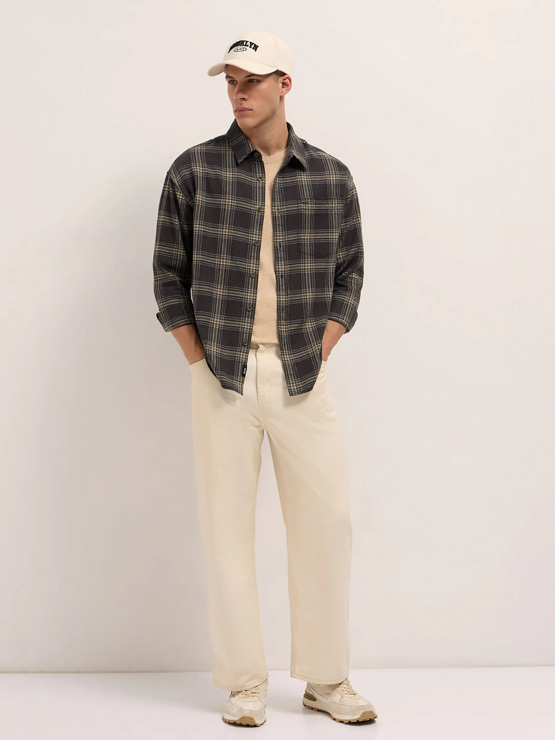 Men Brown Woven Checked Design Relaxed Fit Overshirt - Image 4