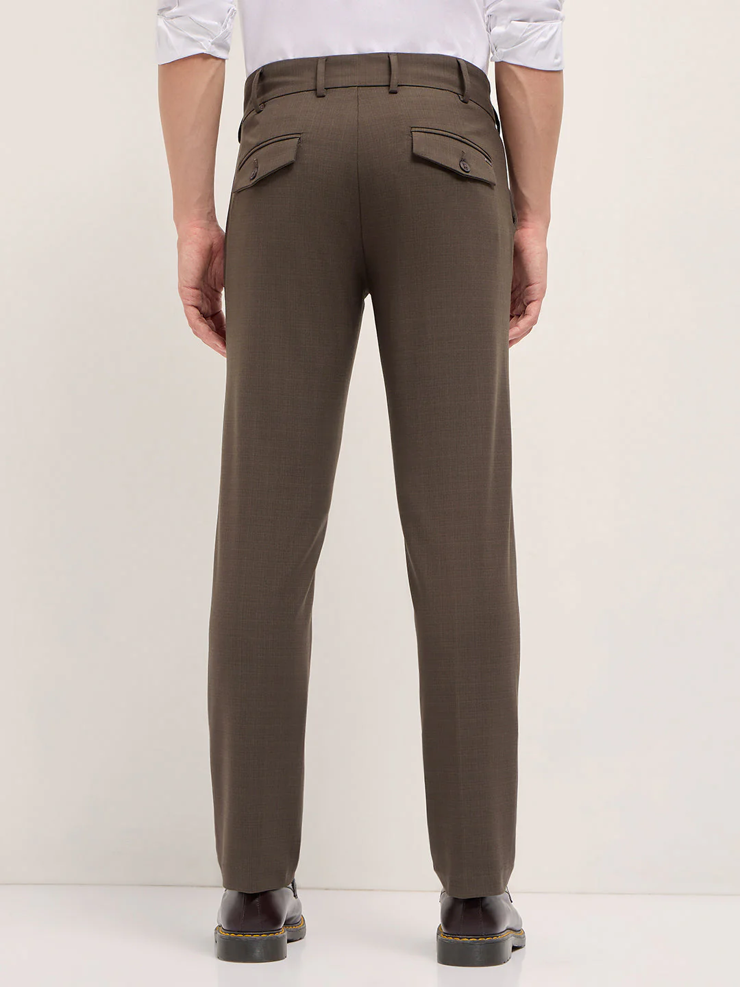 Men Brown Woven Checked Regular Fit Formal Trousers - Image 2
