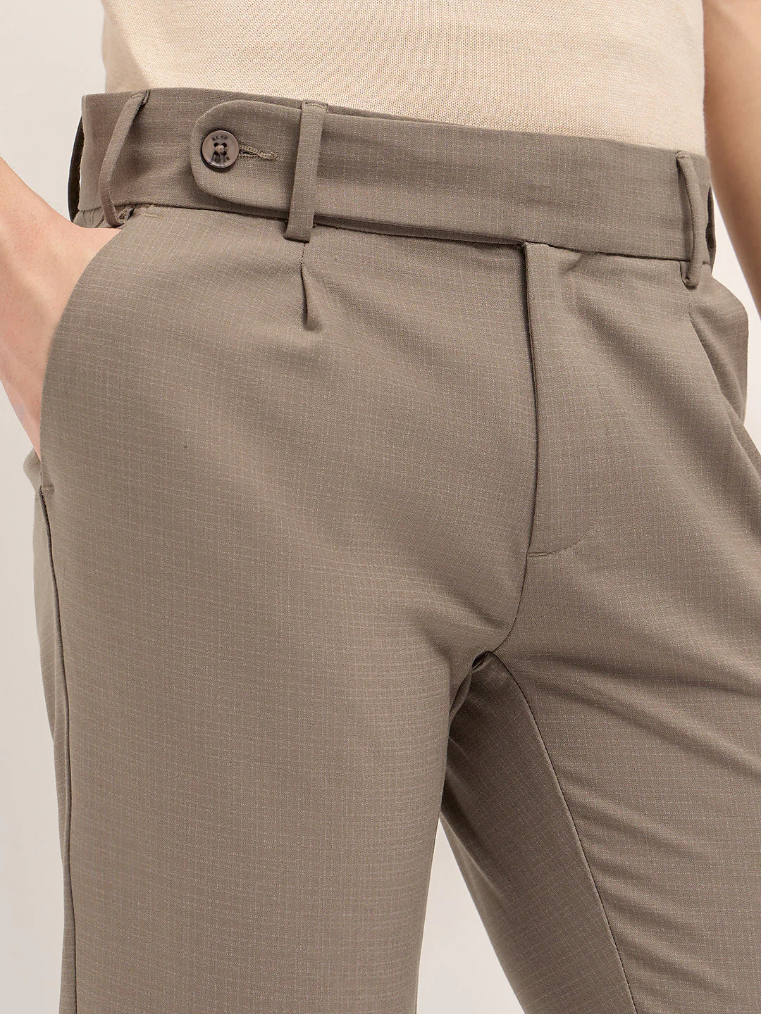 Men Brown Woven Checked Regular Fit Formal Trousers - Image 5