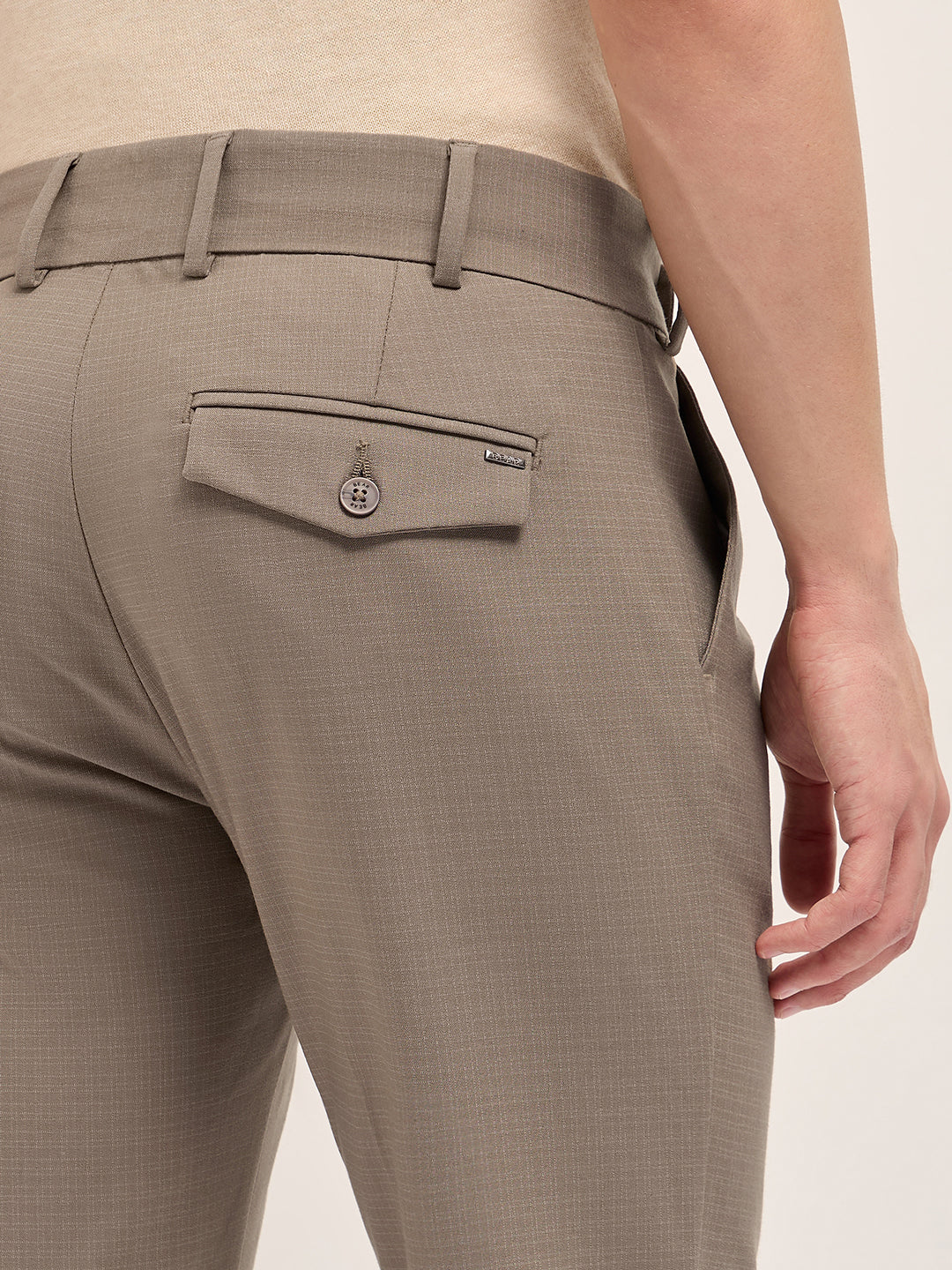 Men Brown Woven Checked Regular Fit Formal Trousers - Image 6
