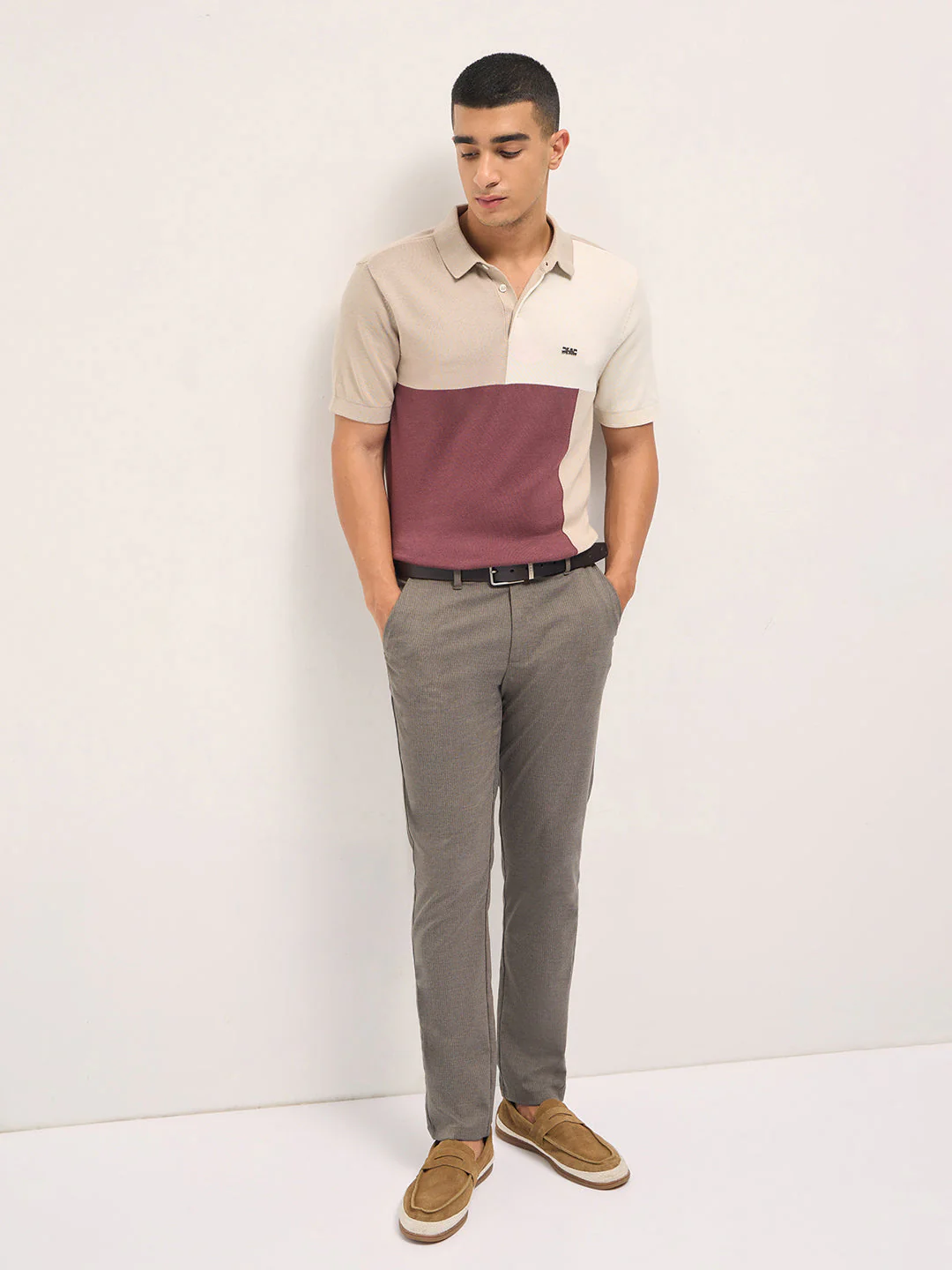 Men Brown Woven Pinstripe Slim Fit Formal Trousers - Image 4