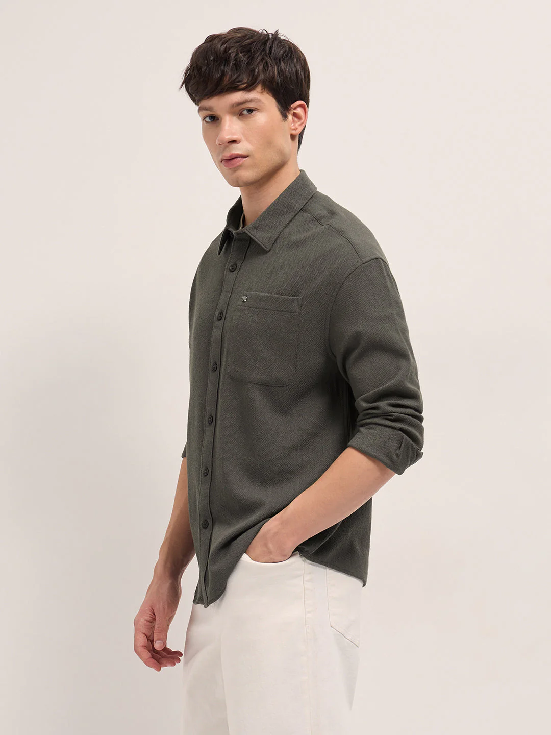 Men Brown Woven Textured Relaxed Fit Casual Shirt - Image 3