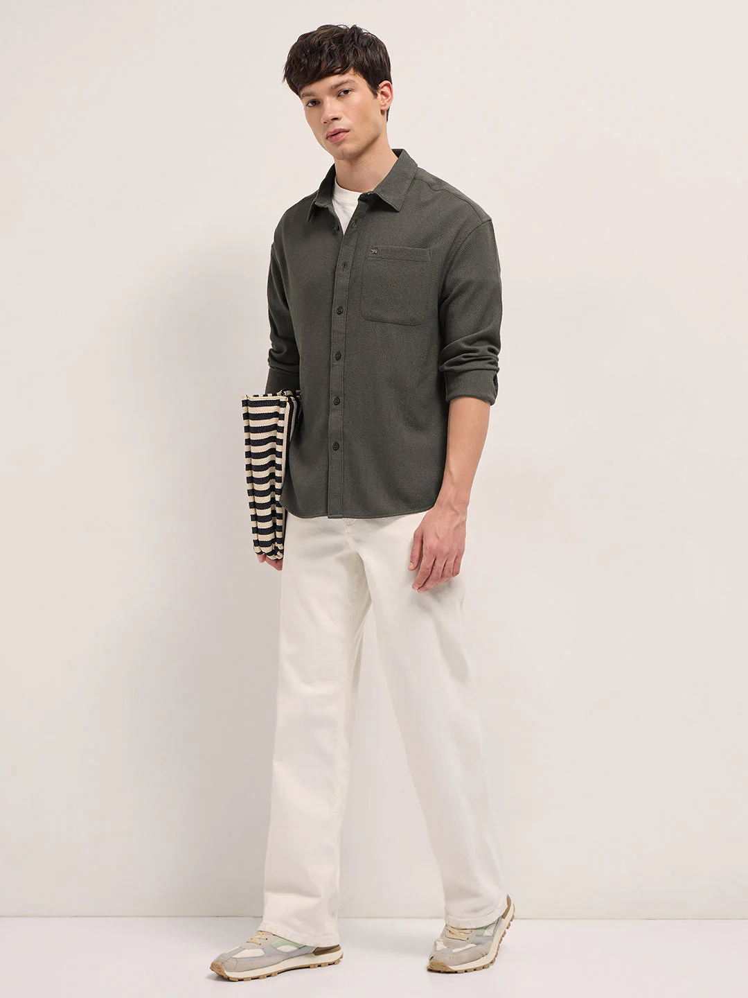 Men Brown Woven Textured Relaxed Fit Casual Shirt - Image 4