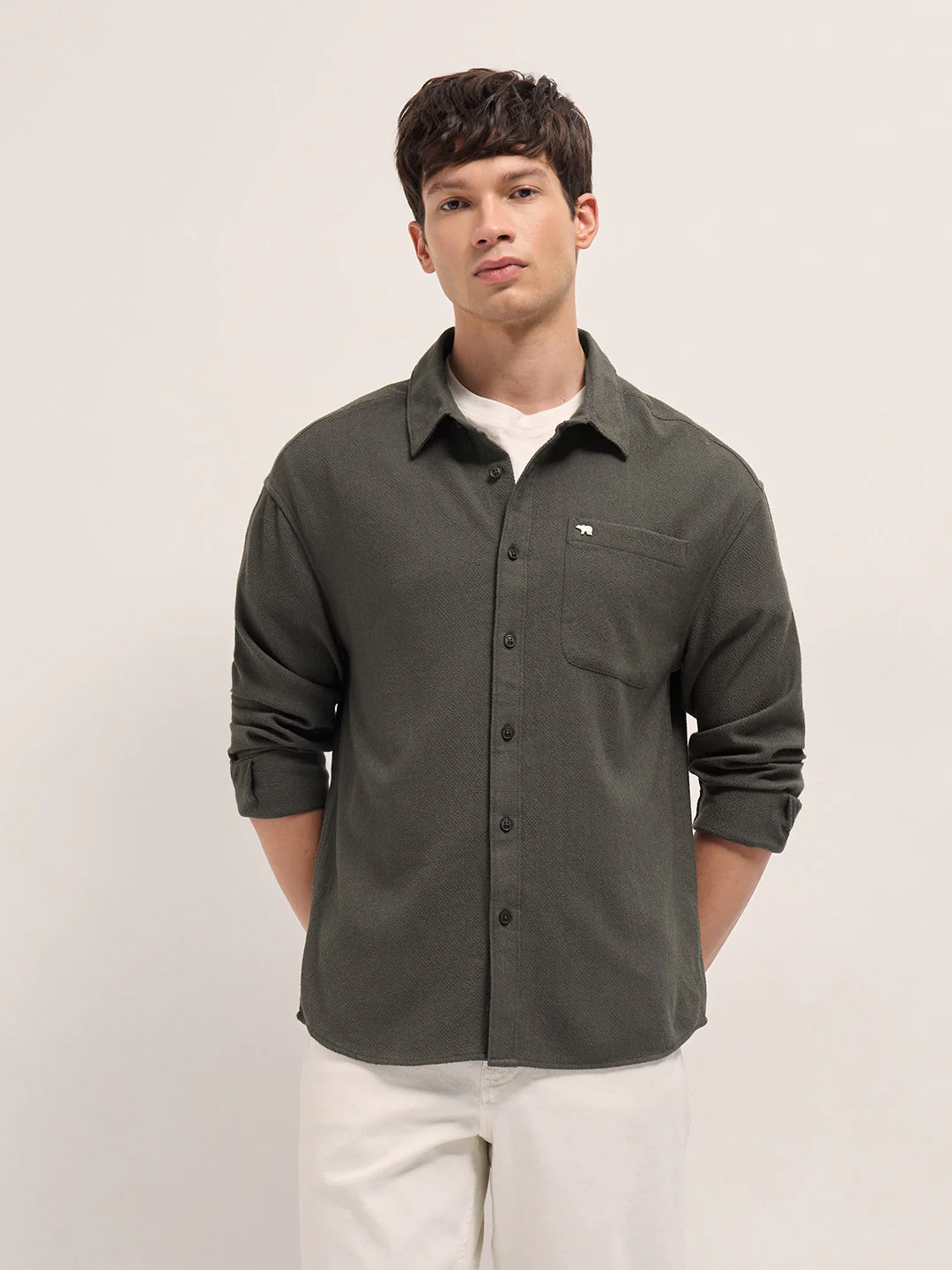 Men Brown Woven Textured Relaxed Fit Casual Shirt - Image 6