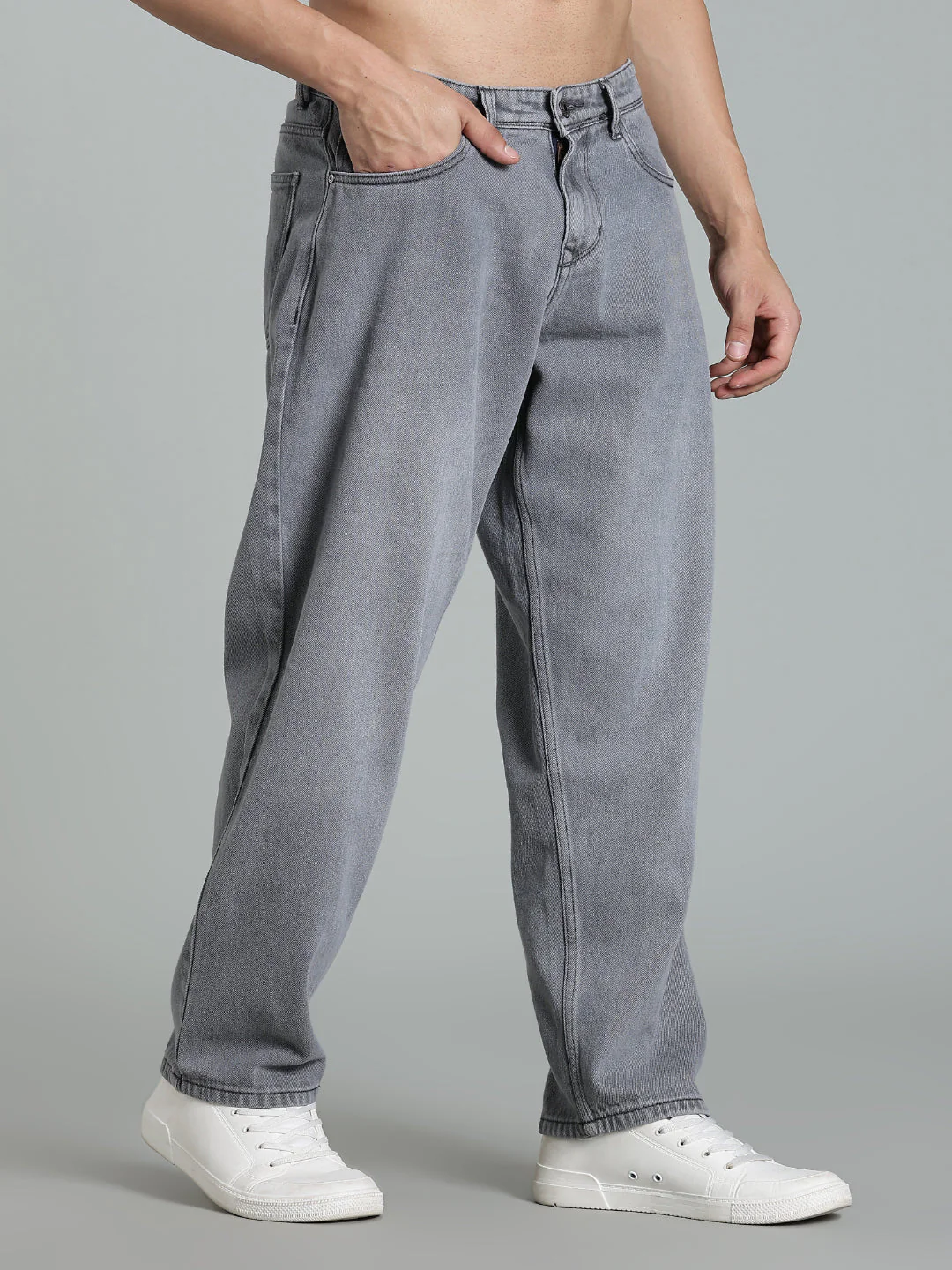 Men Brukk Light Grey Baggy Jeans - Image 3