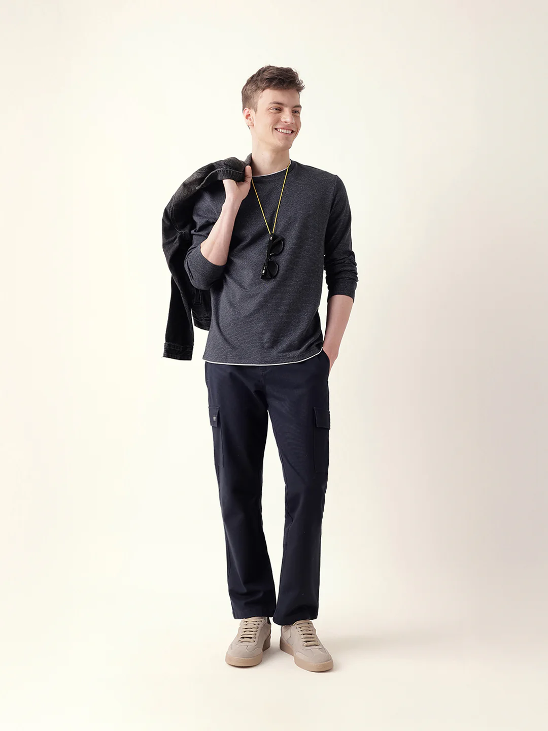 Men Bule Full Sleeve Regular T-Shirt - Image 2