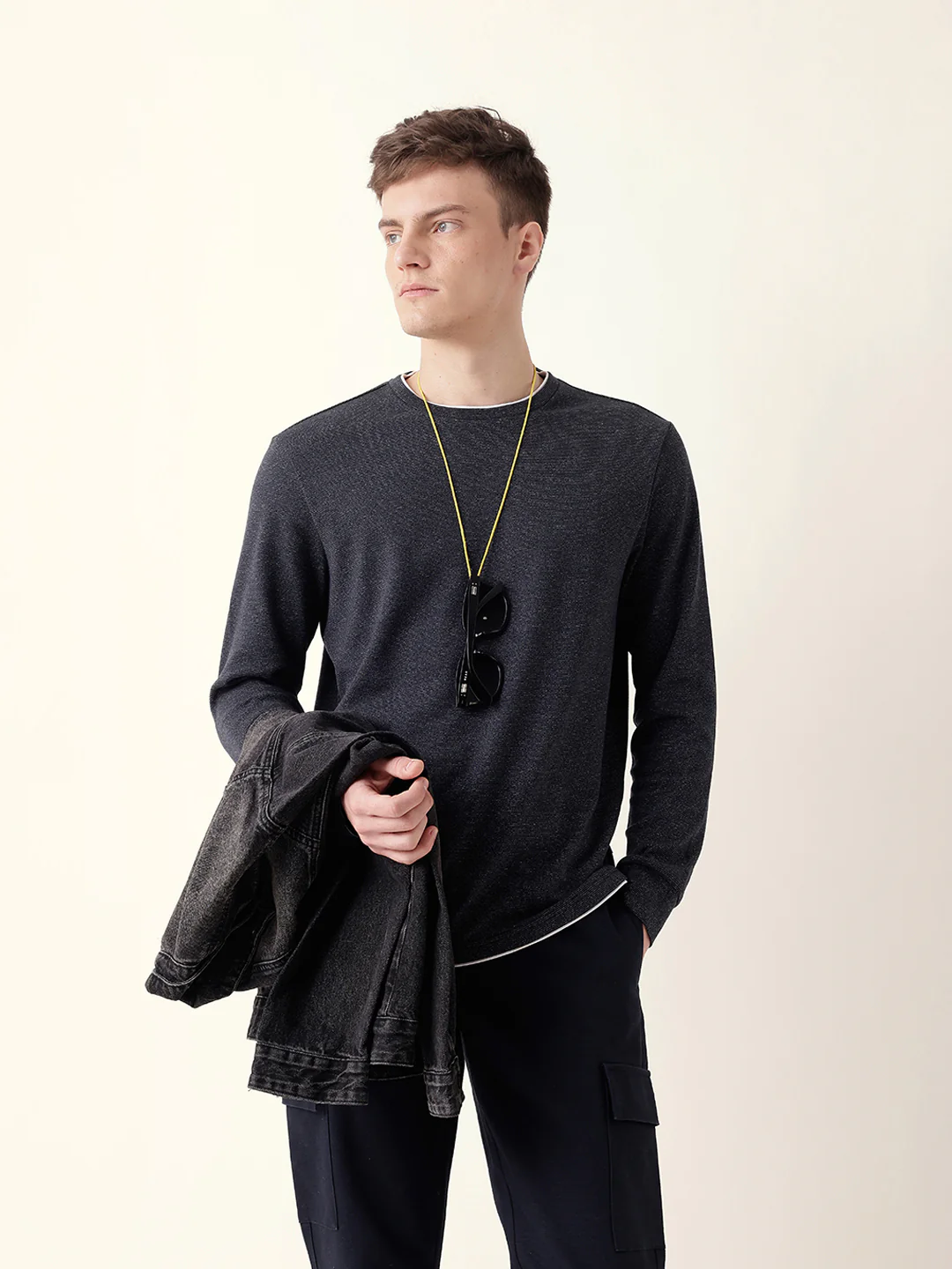Men Bule Full Sleeve Regular T-Shirt - Image 3