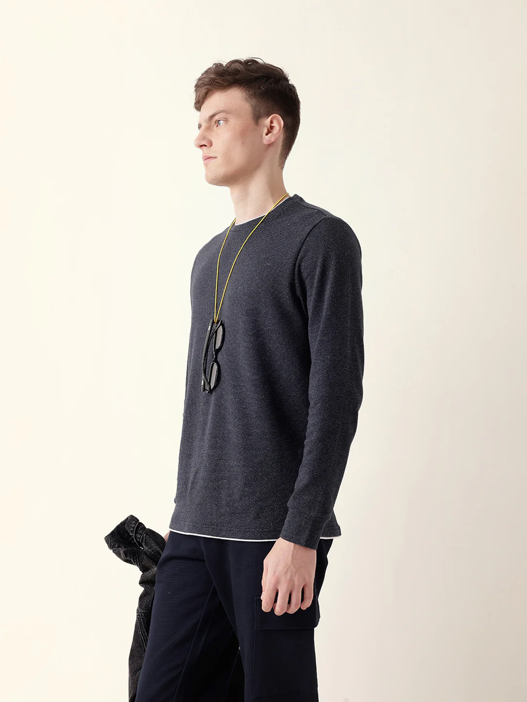 Men Bule Full Sleeve Regular T-Shirt - Image 4